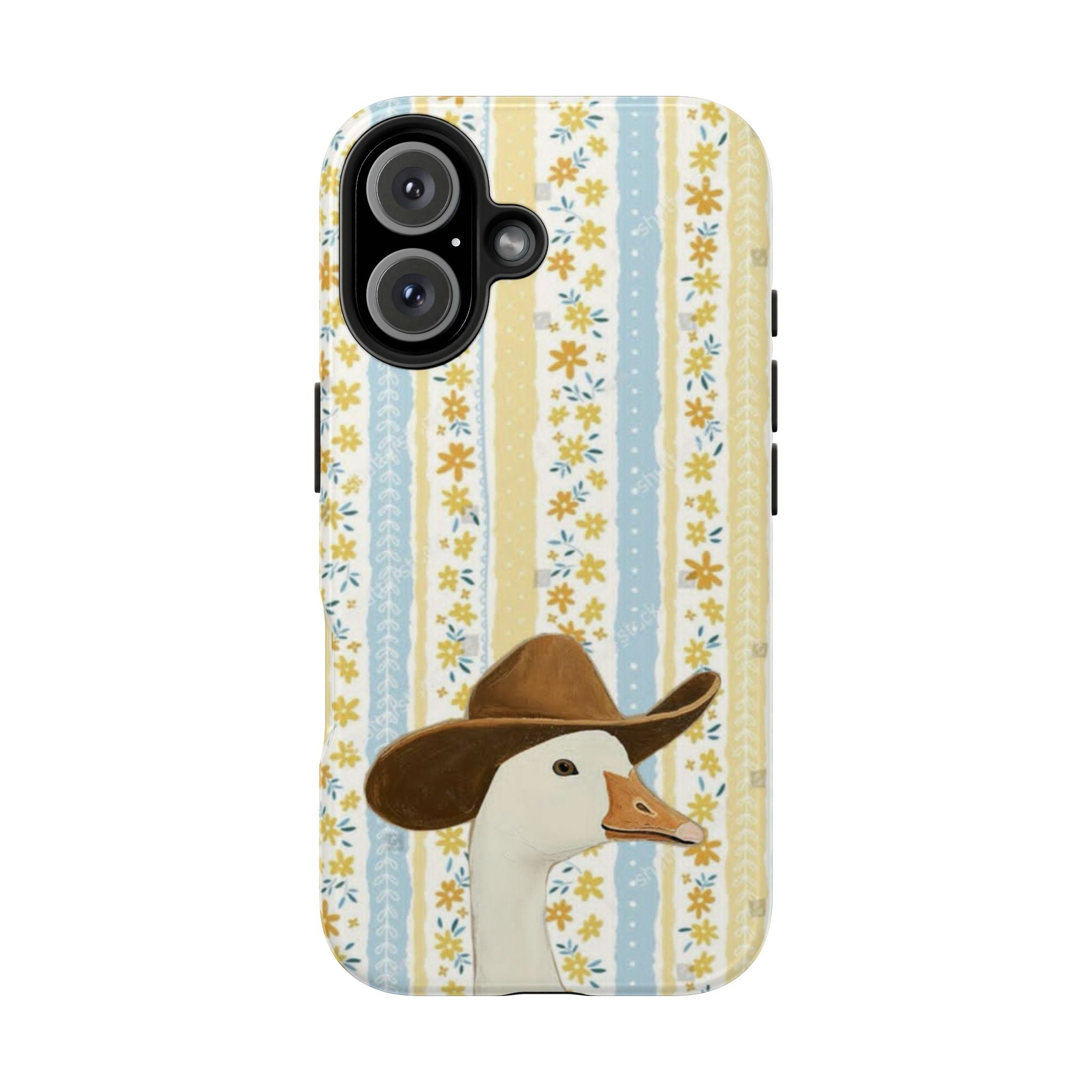 Cowboy Goose Tough Phone Case — Cute Farm Animal iPhone Case with Floral Stripes