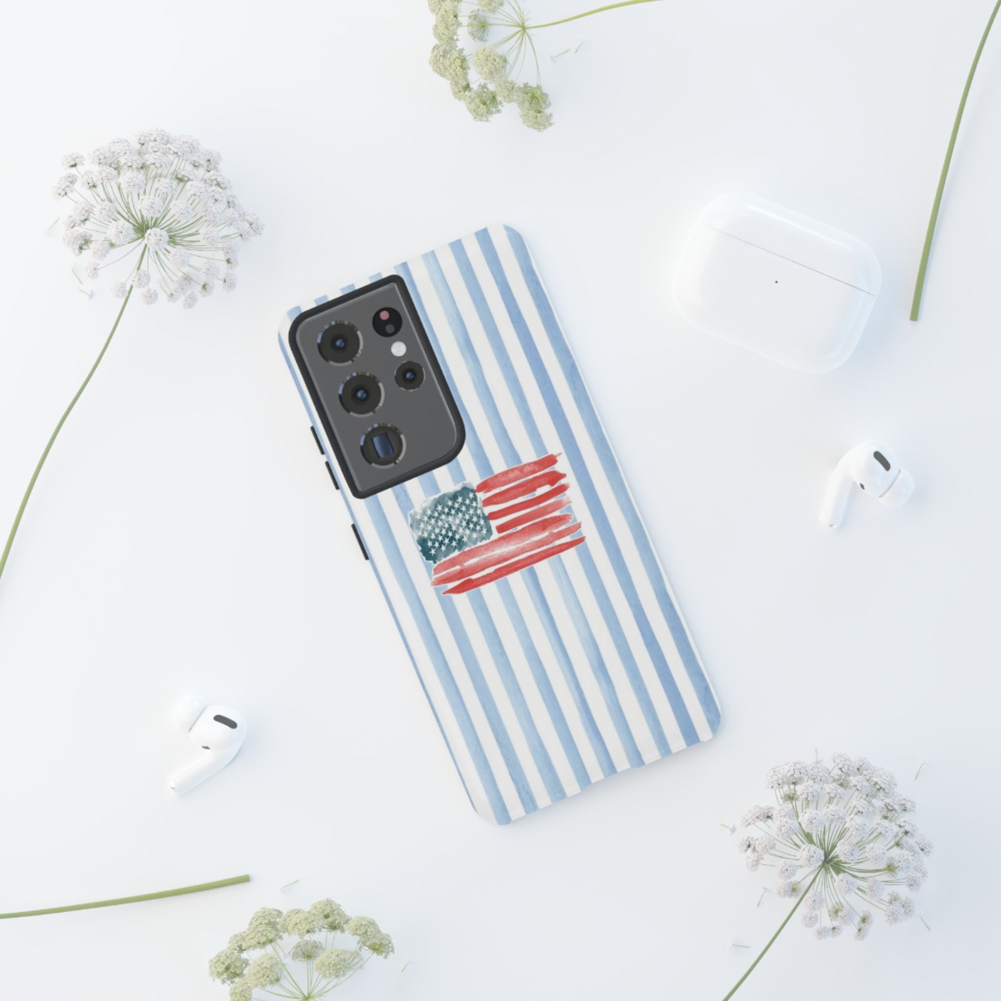 American Flag Watercolor Phone Case - Blue Stripe Tough Case