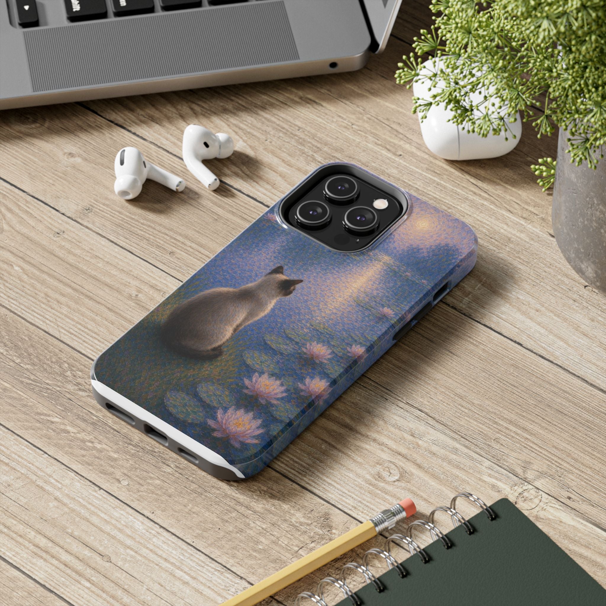 Siamese Cat by Moonlight Tough Phone Case – Waterlily Dream Protective Cover