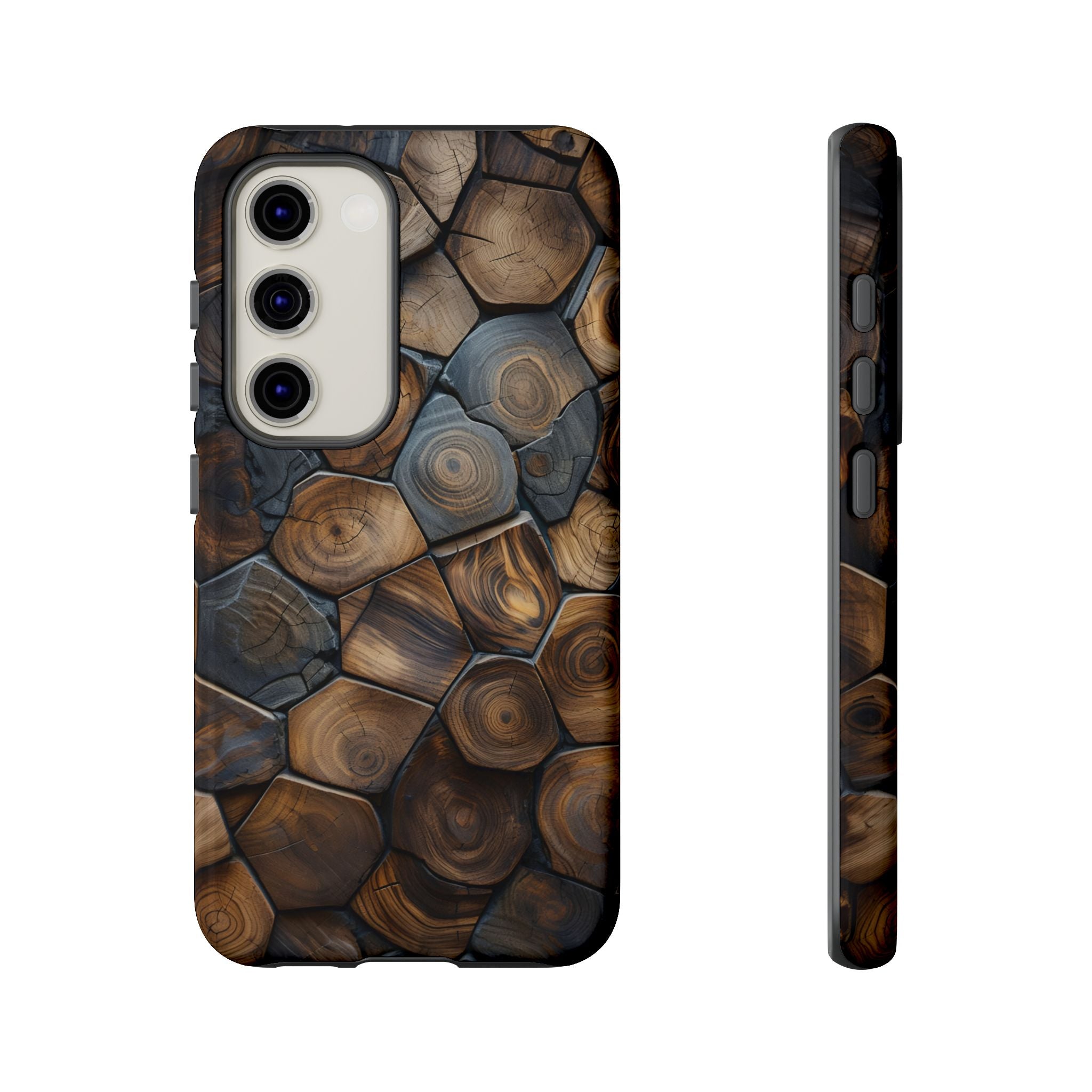 Wood Grain Hex Phone Case — Rustic Geometric iPhone Protection