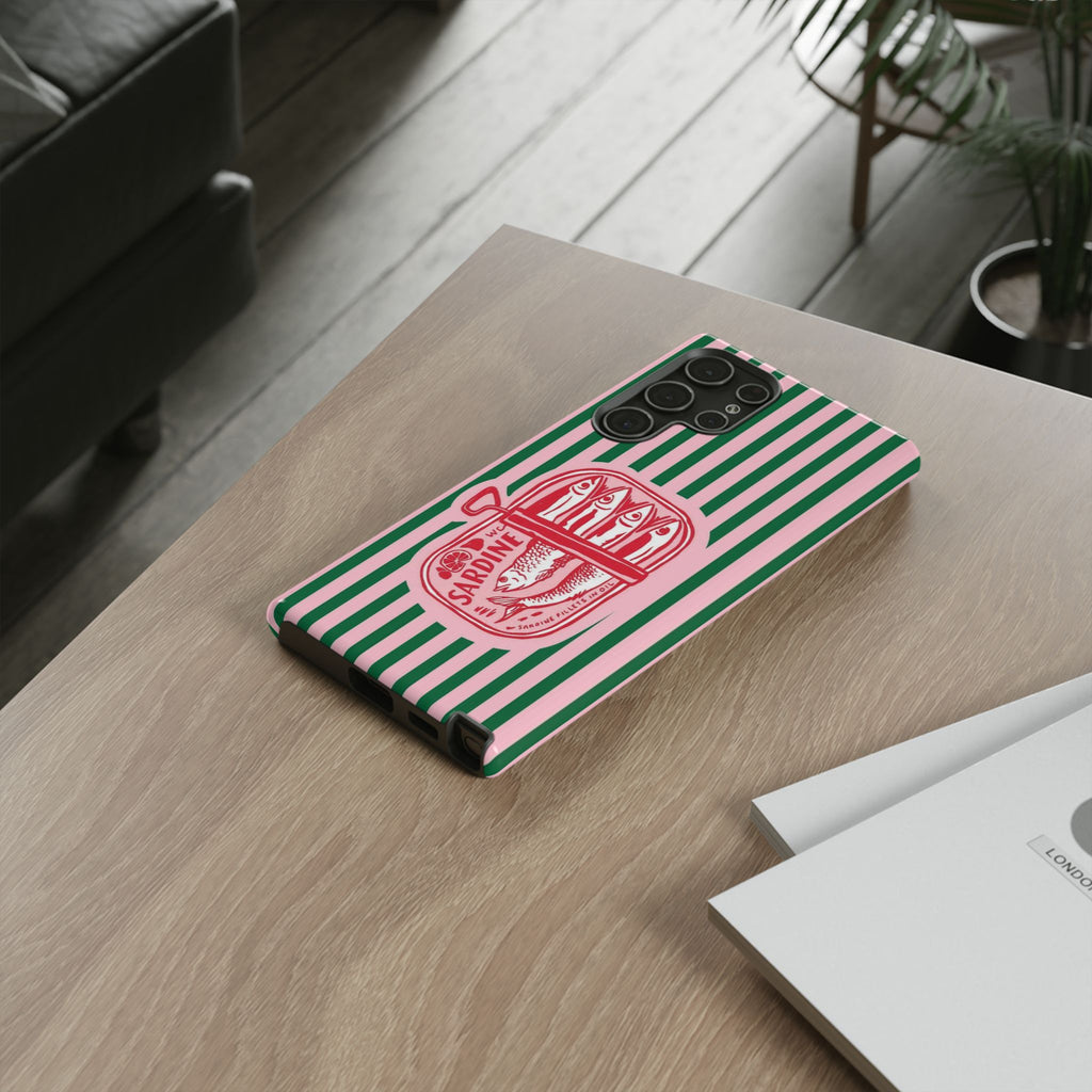 Sardine Stripe Phone Case — Retro Pink & Green Nautical Protection