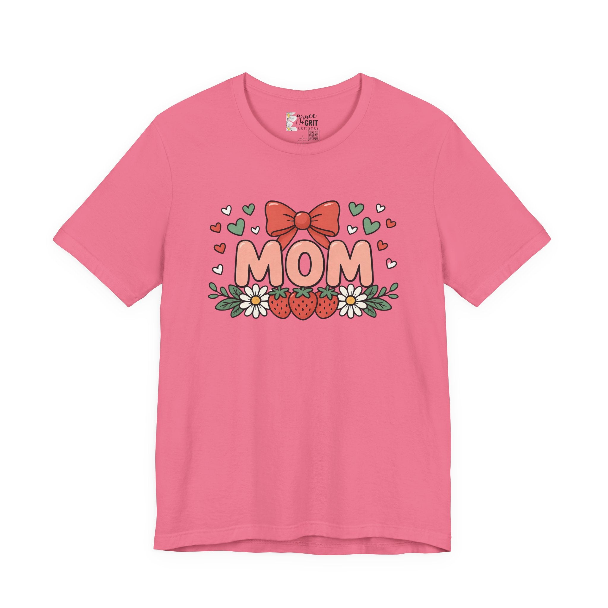 Mom Floral Bow T‑Shirt — Cute Strawberry & Daisy Mother's Day Tee