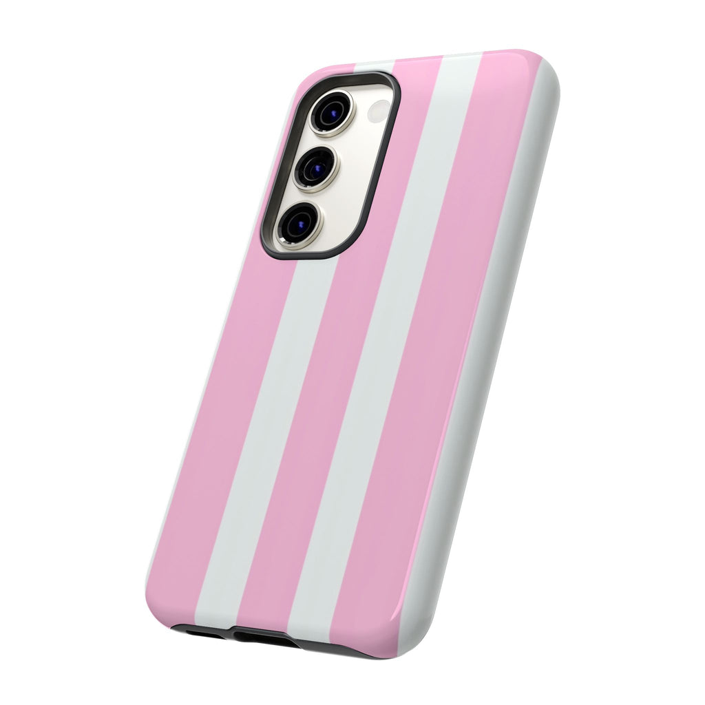 Pink & White Striped Tough Phone Case — Durable Protective Phone Cover