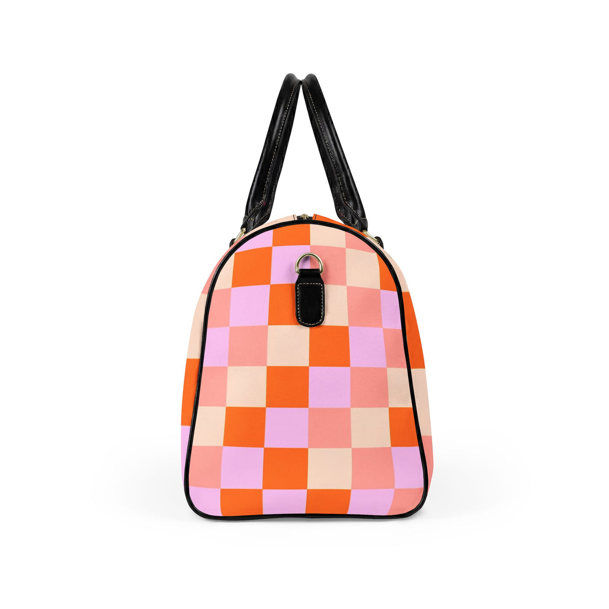 Pink Orange Checkerboard Faux Leather Travel Bag