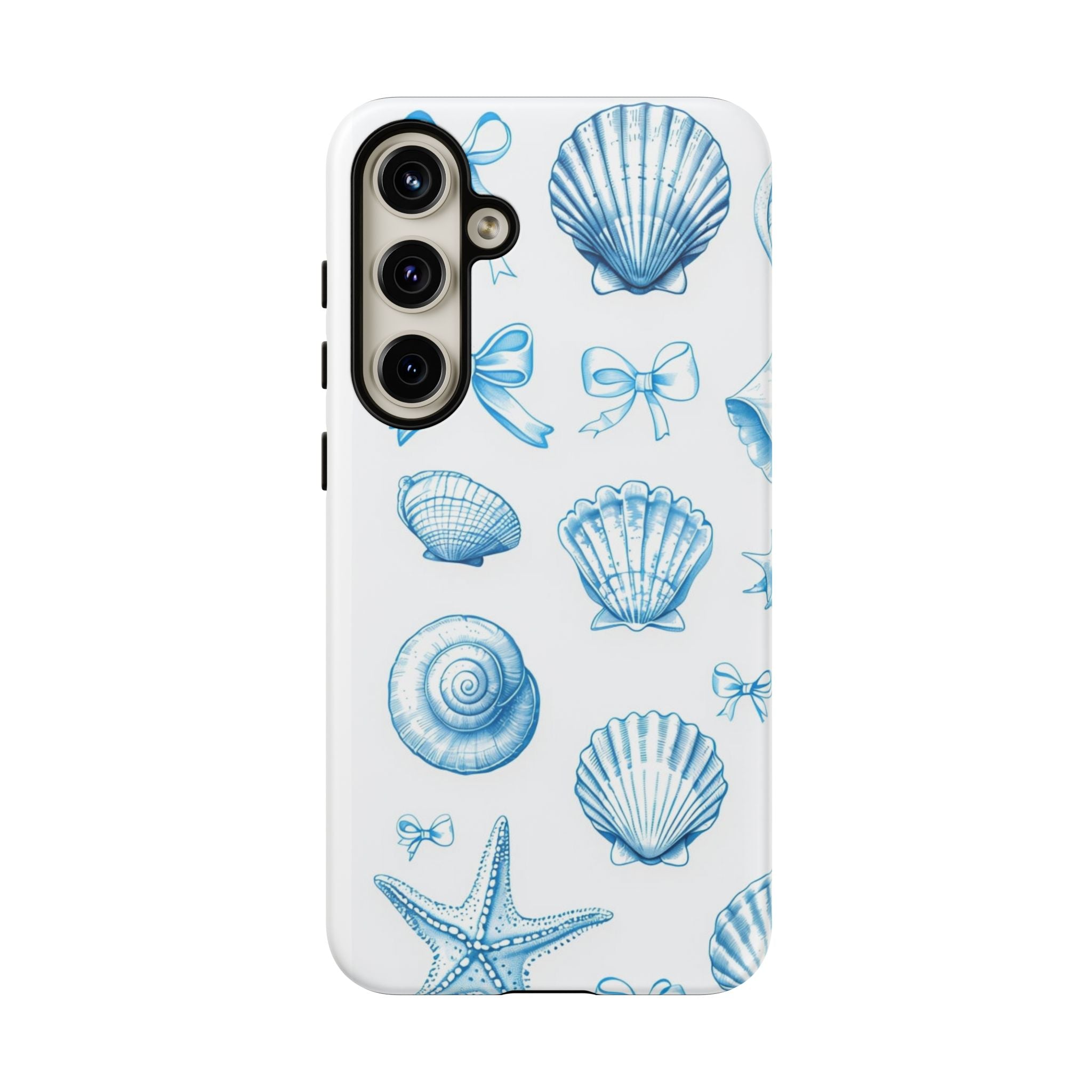 Seaside Shells Phone Case — Blue Nautical Shell & Starfish Pattern