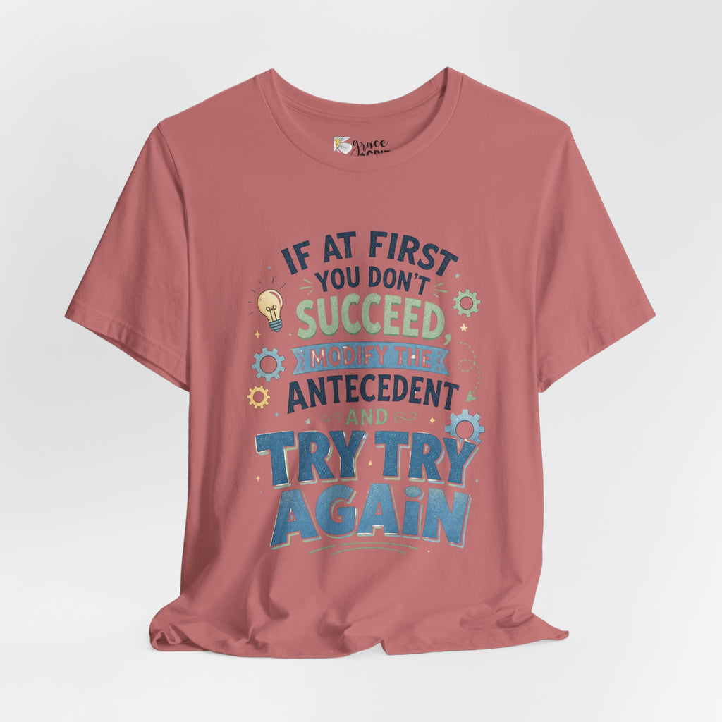 If At First You Don't Succeed Modify The Antecedent Try Try Again T-Shirt | Funny Teacher Science Tee