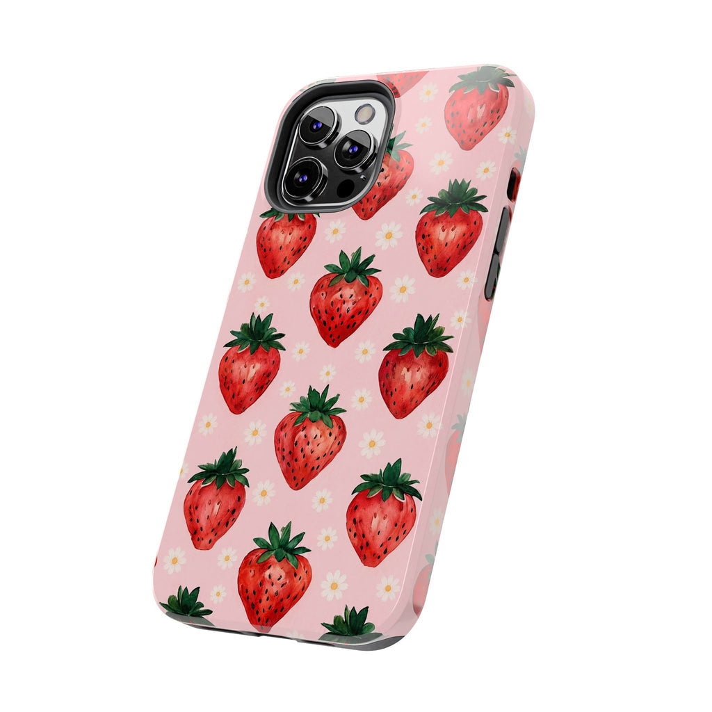 Strawberry Pattern Tough Phone Case — Cute Pink Fruit iPhone/Android Protection