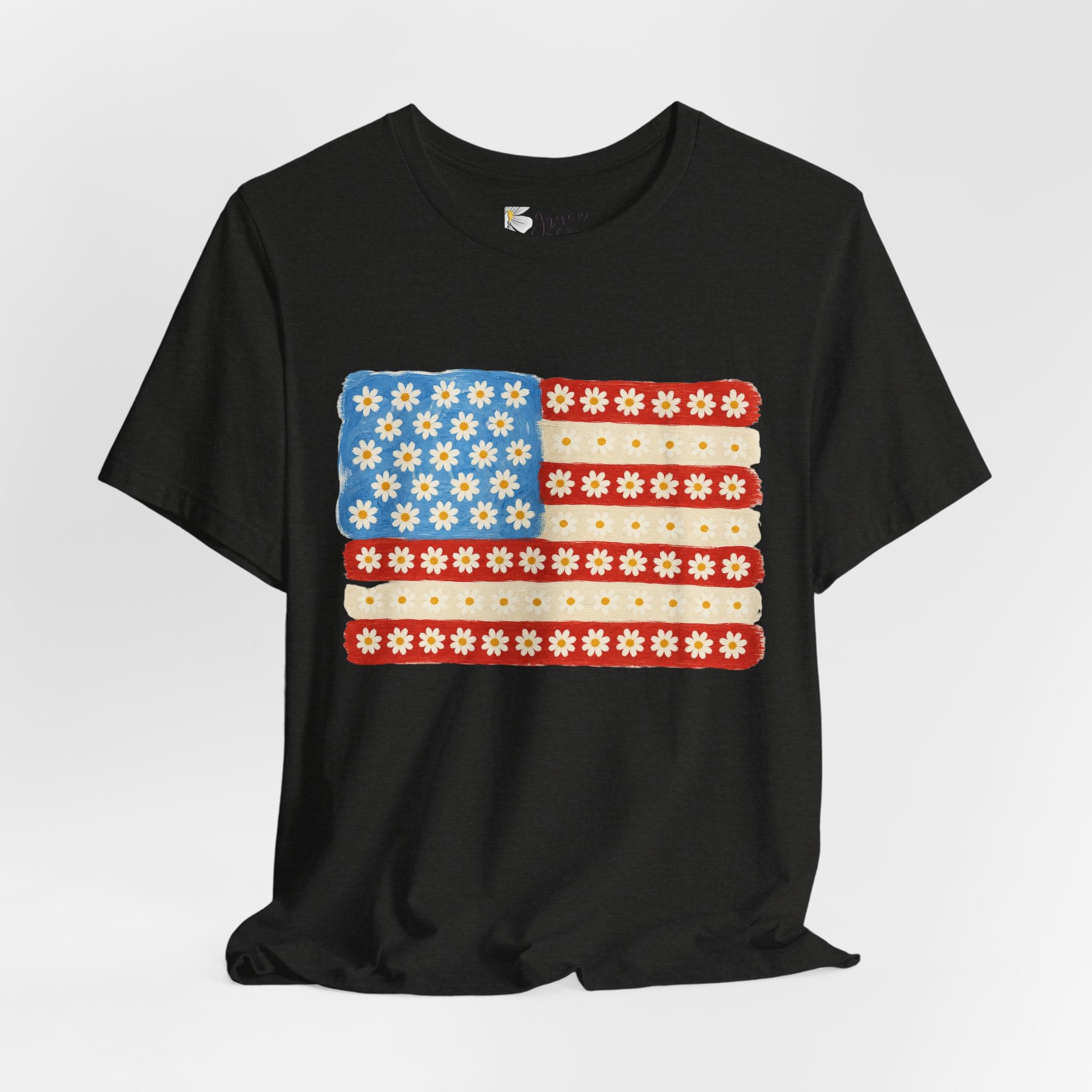 Daisy Flag T-Shirt — Retro Floral American Flag Tee for Patriotic Summer
