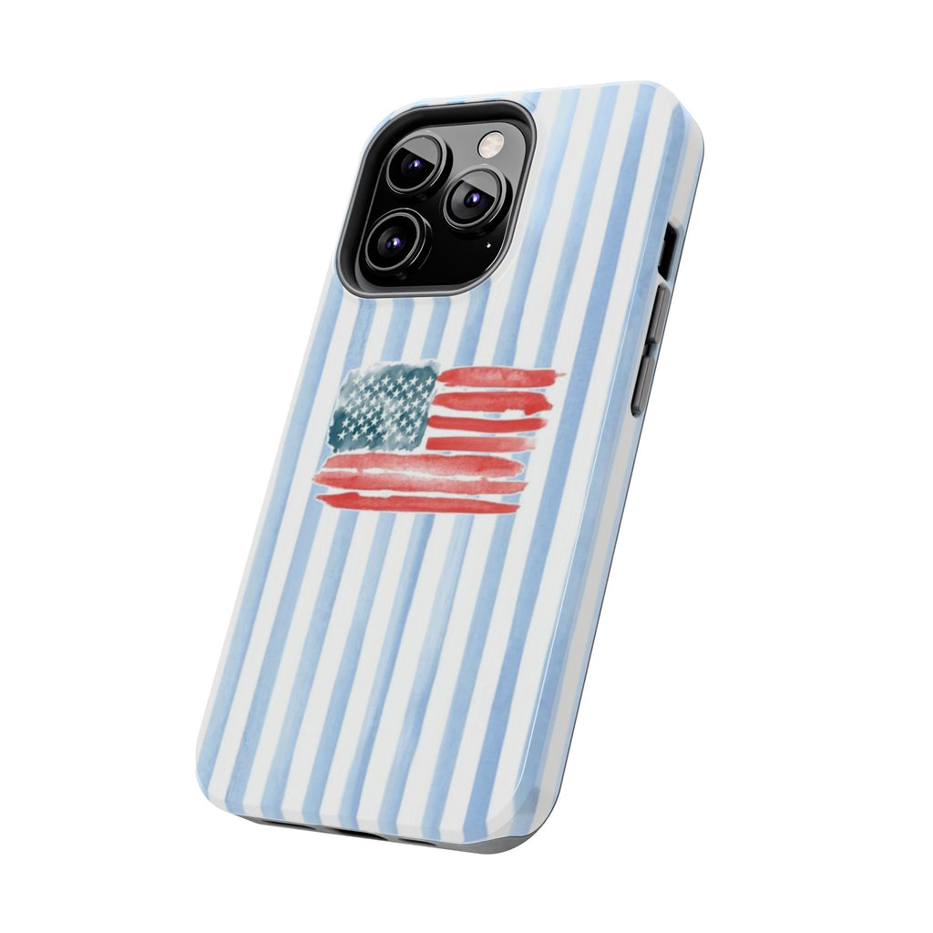 American Flag Watercolor Tough Phone Case — Blue Striped Patriotic Phone Case