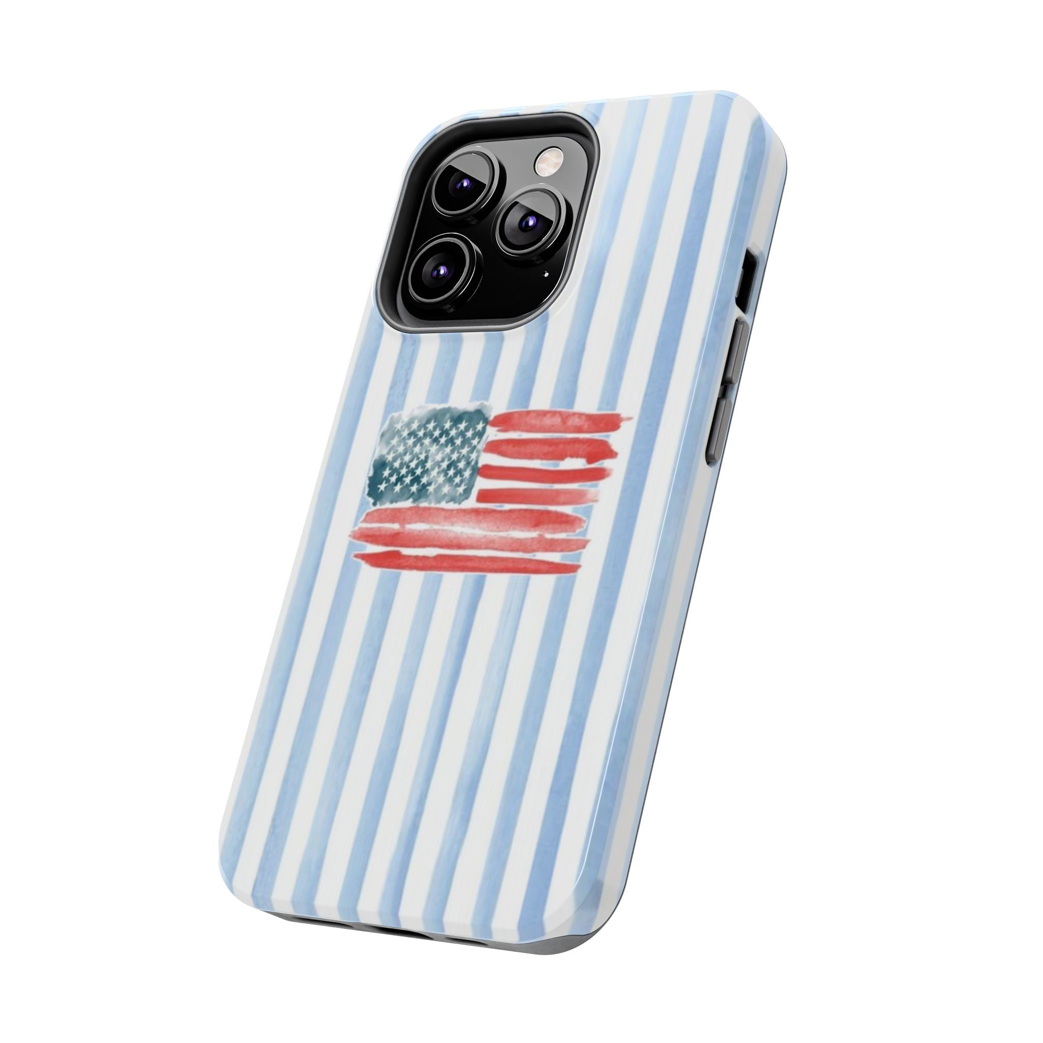 American Flag Watercolor Tough Phone Case — Blue Striped Patriotic Phone Case