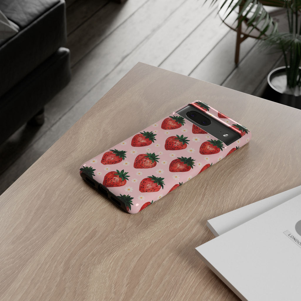 Strawberry Pattern Tough Case — Cute Pink Fruit Phone Case