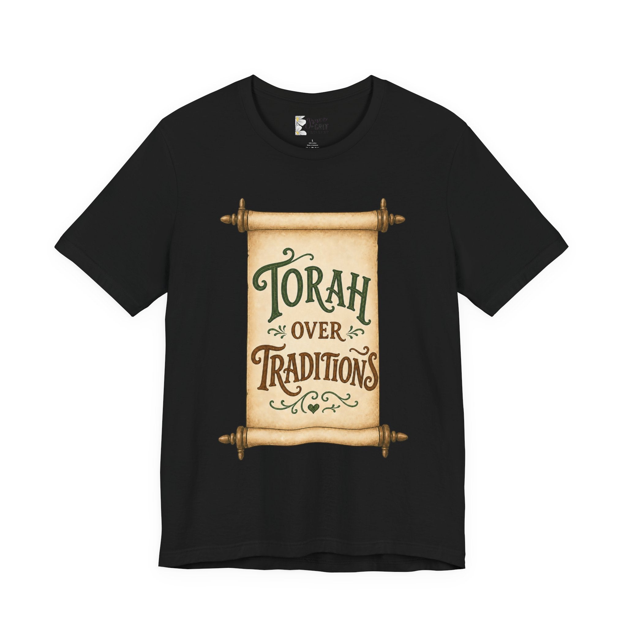 Torah Over Traditions Tee | Scroll Typography Jewish Faith Shirt