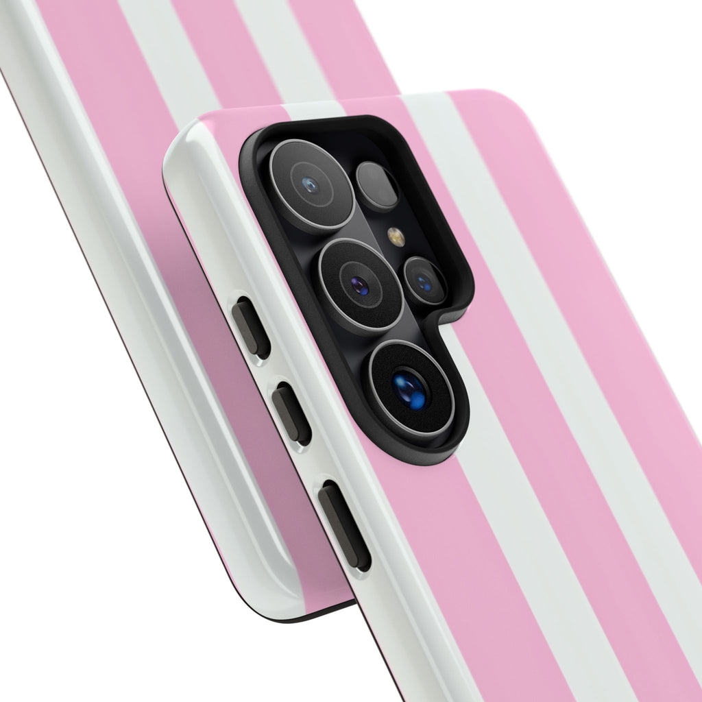 Pink & White Striped Tough Phone Case — Durable Protective Phone Cover