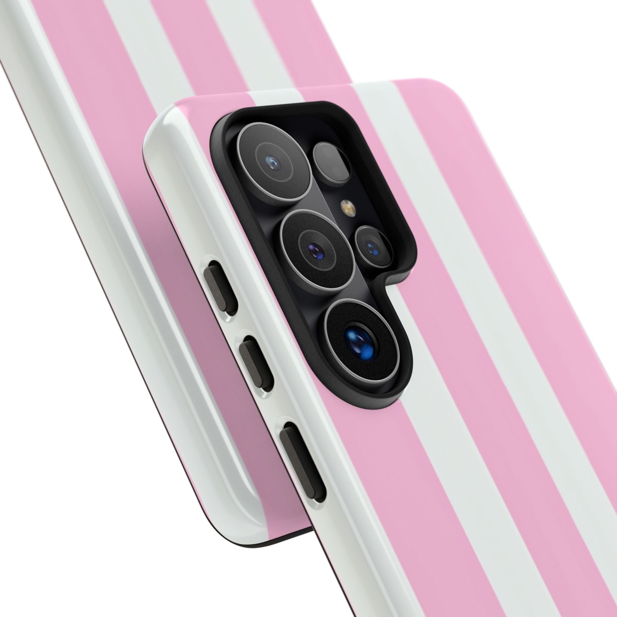 Pink & White Striped Tough Phone Case — Durable Protective Phone Cover