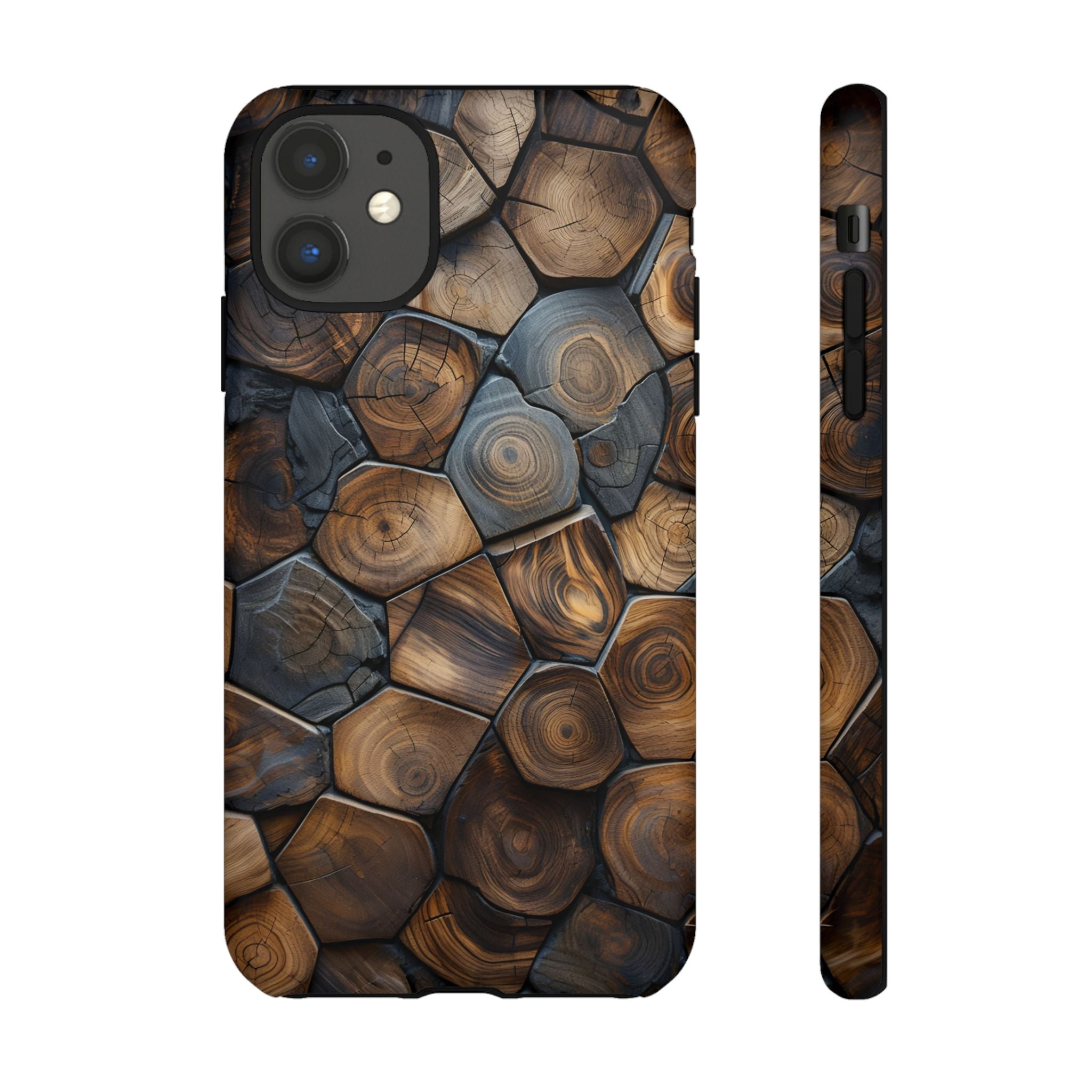 Wood Grain Hex Phone Case — Rustic Geometric iPhone Protection