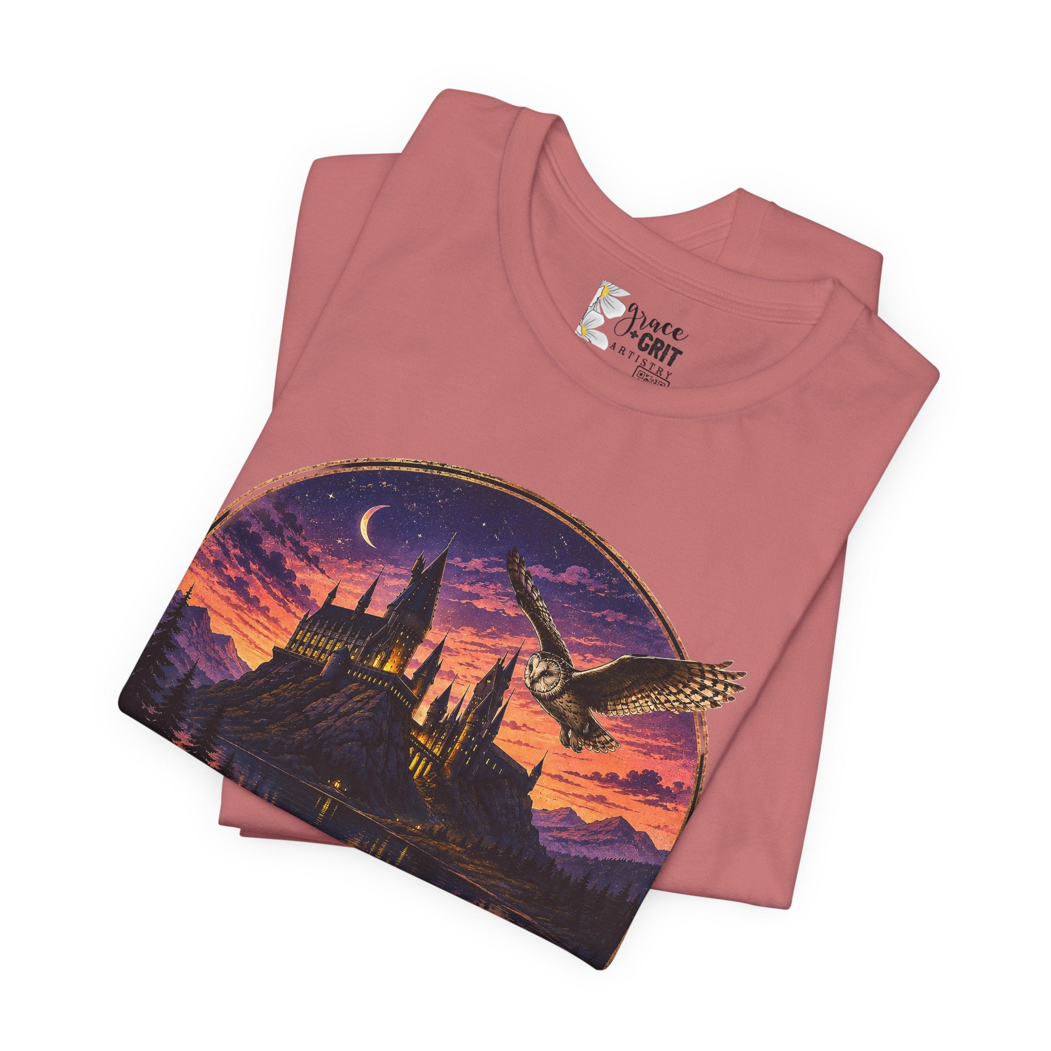 Hogwarts Highlands Graphic Tee — Sunset Castle Illustration T‑Shirt