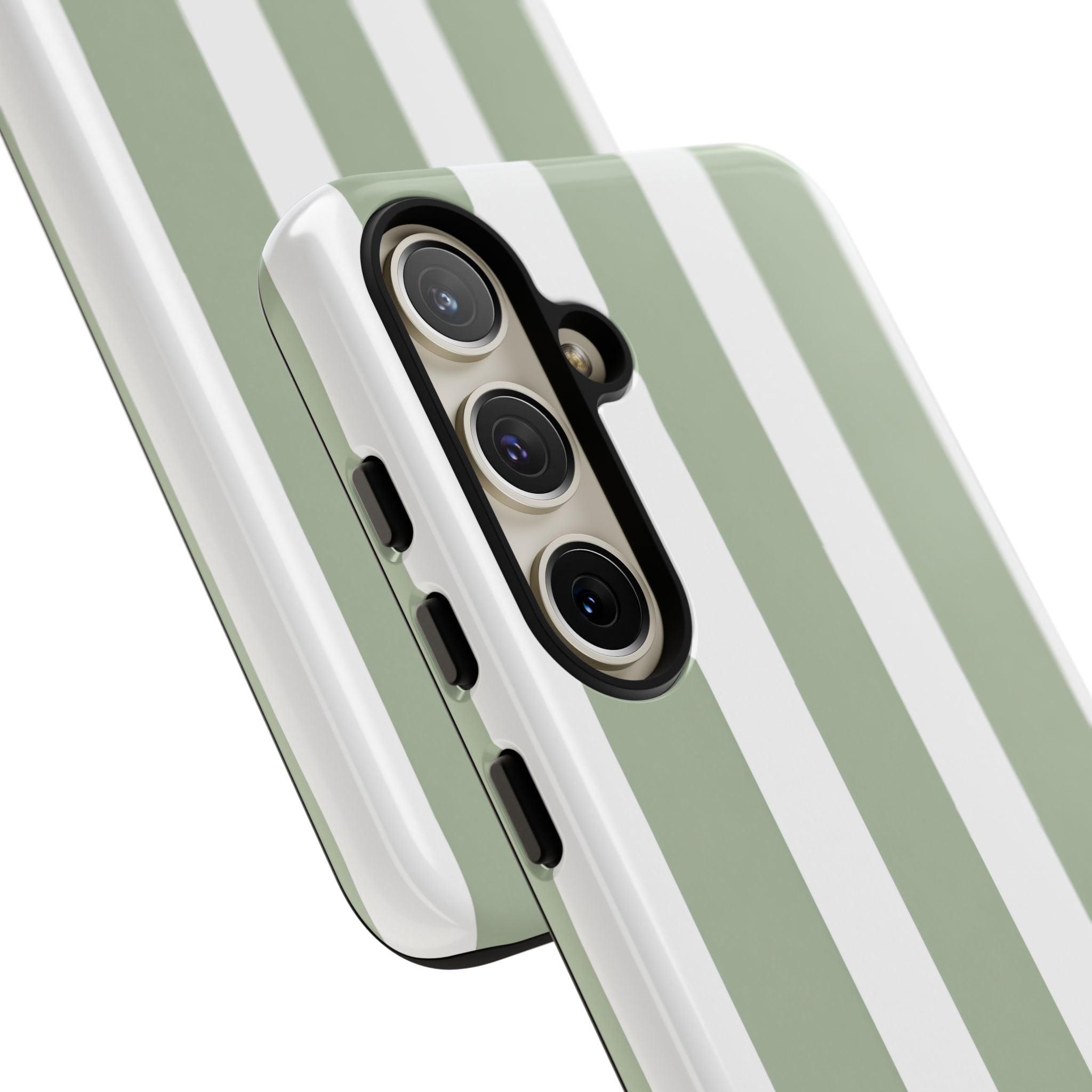 Striped Sage Tough Phone Case — Durable Green & White Vertical Stripe Phone Cover