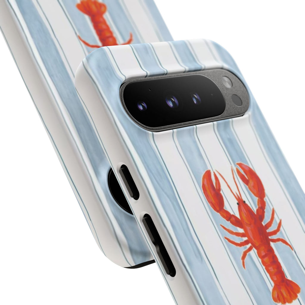 Lobster Stripe Phone Case — Nautical Blue & White Protective Cover