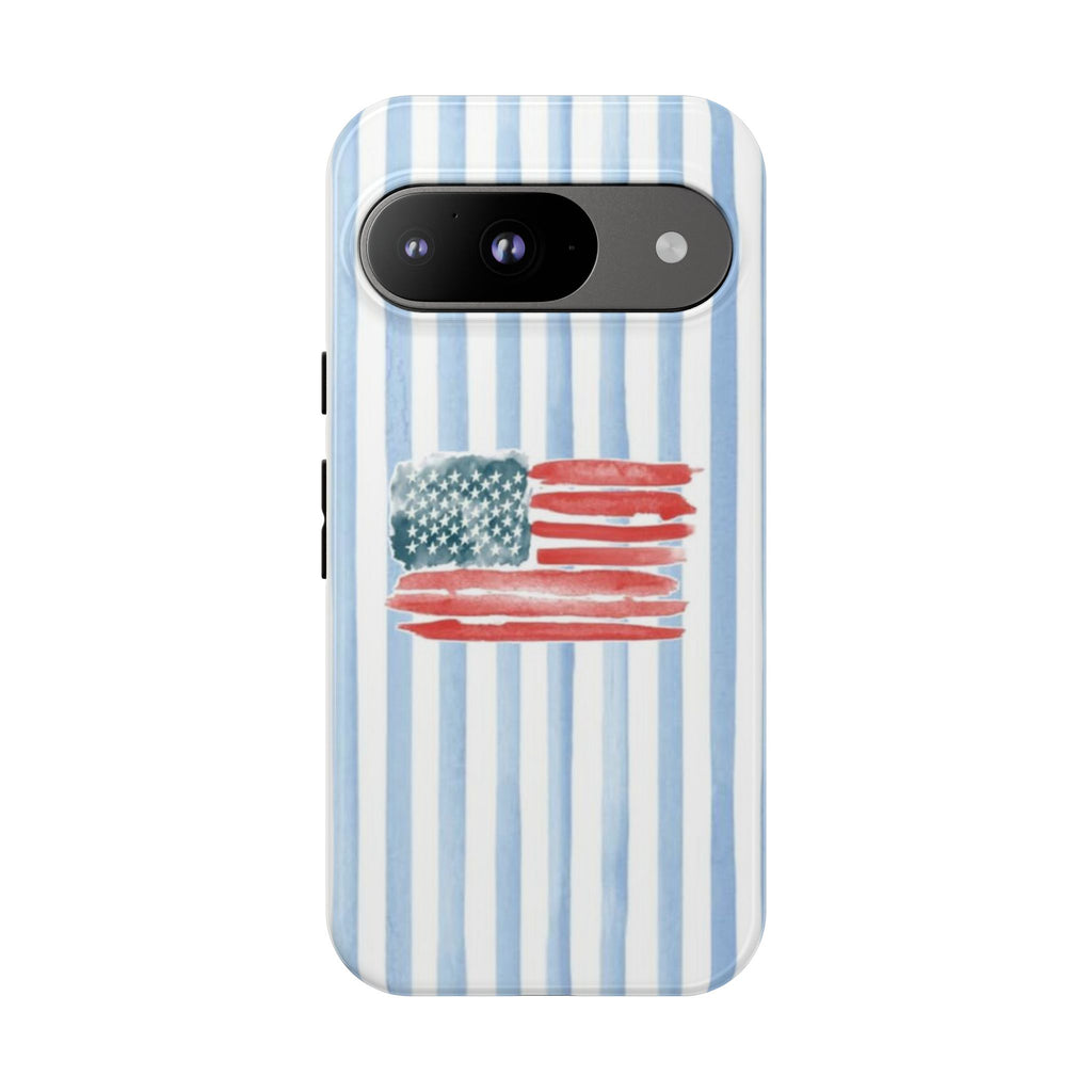 American Flag Watercolor Phone Case - Blue Stripe Tough Case