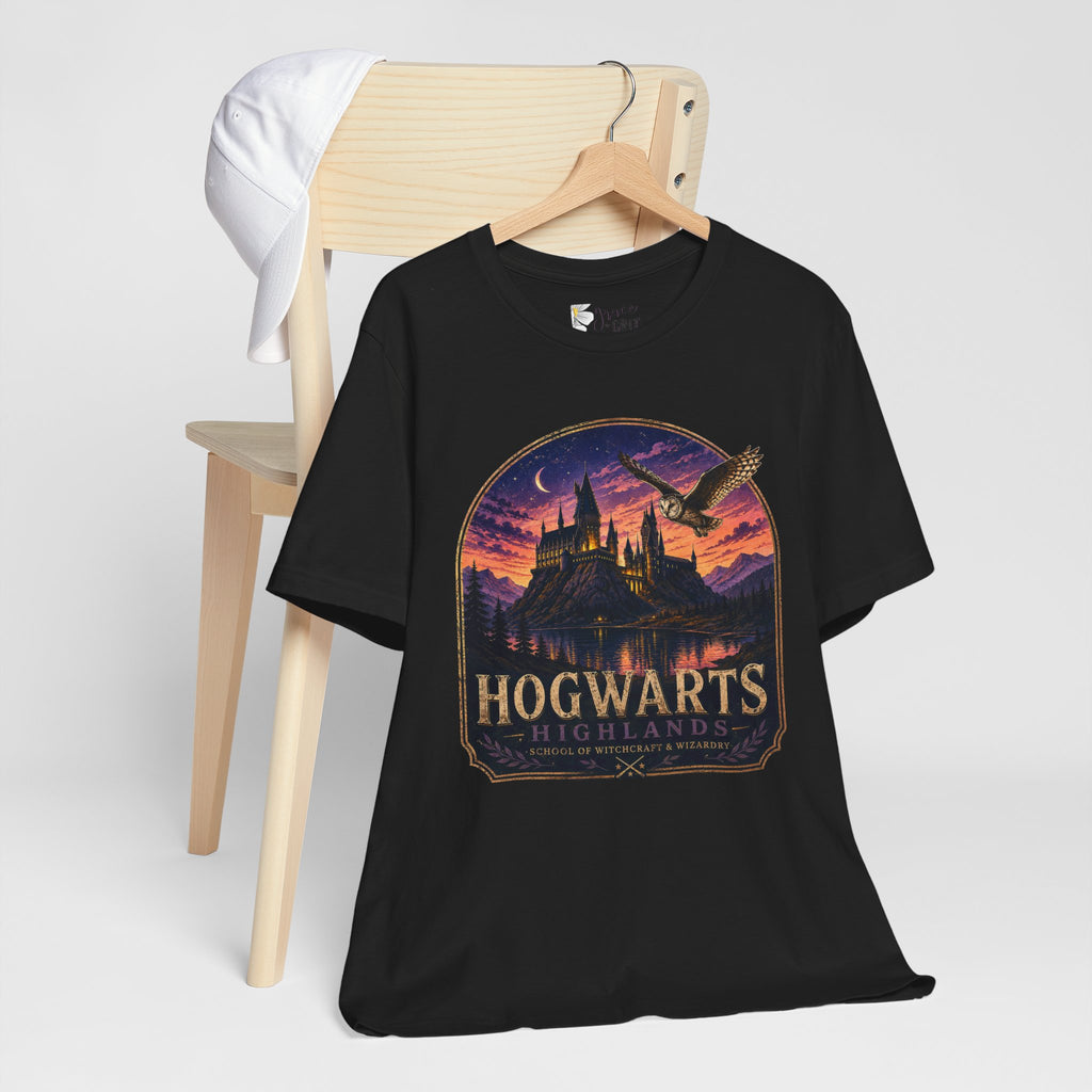 Hogwarts Highlands Graphic Tee — Sunset Castle Illustration T‑Shirt