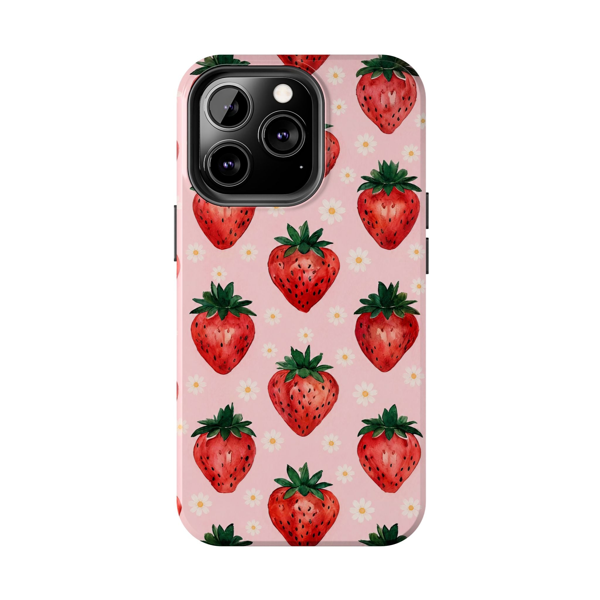 Strawberry Pattern Tough Phone Case — Cute Pink Fruit iPhone/Android Protection