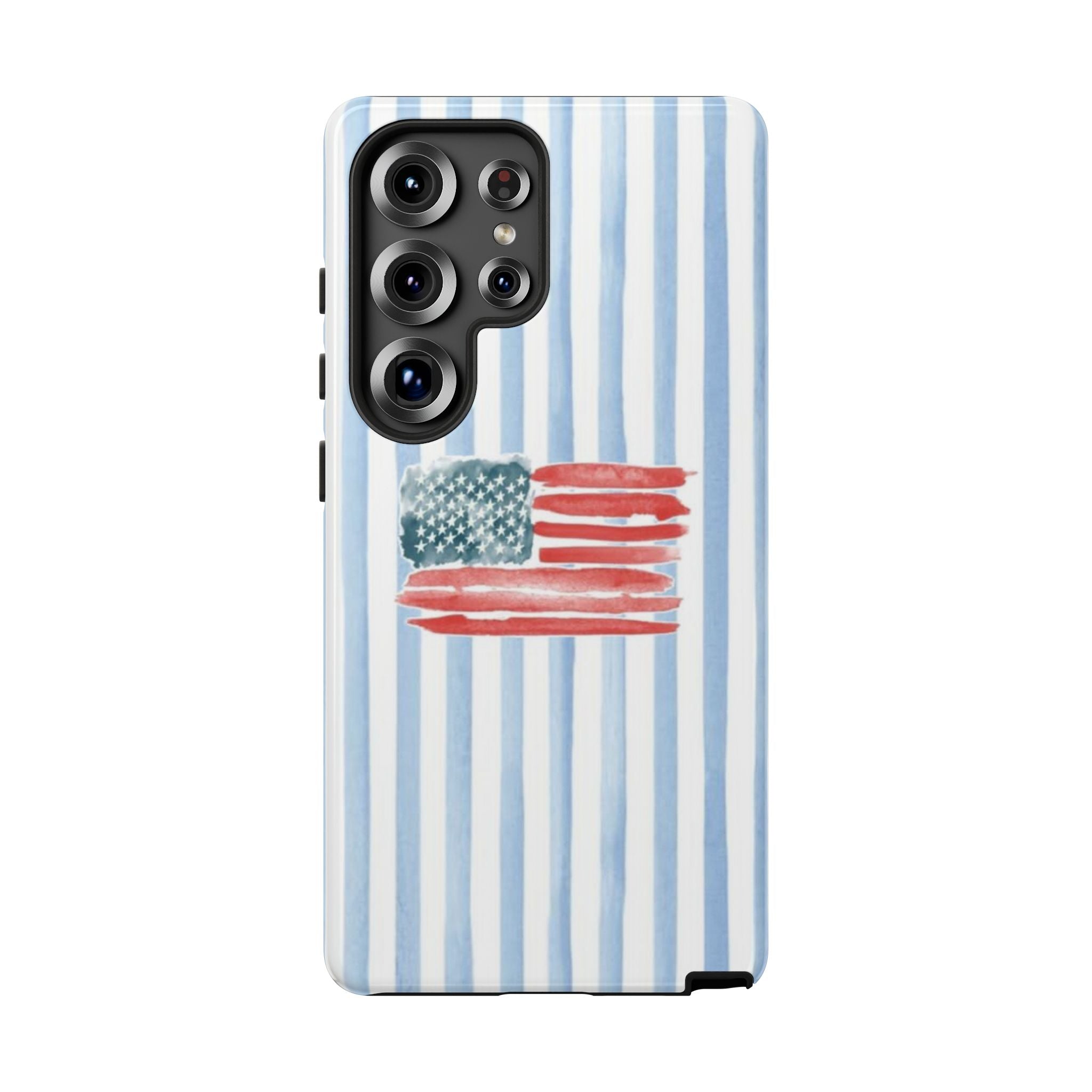 American Flag Watercolor Phone Case - Blue Stripe Tough Case