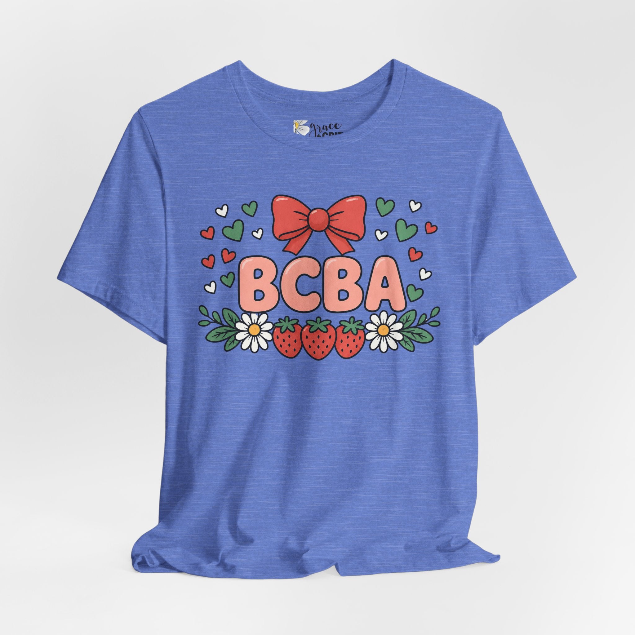 BCBA Strawberry Bow T-Shirt — Cute Floral ABA Therapist Gift