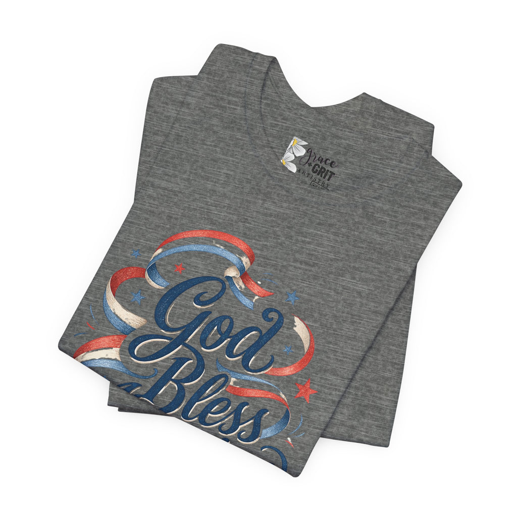 God Bless America T-Shirt — Patriotic Vintage Script Tee for 4th of July