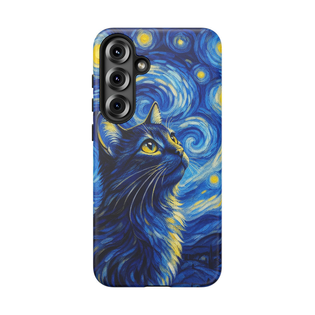 Starry Night Cat Phone Case — Van GoghStyle Blue Galaxy iPhone Cover