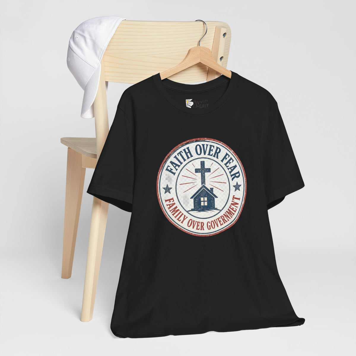 Faith Over Fear Tee — "Family Over Government" Christian Cross T‑Shirt