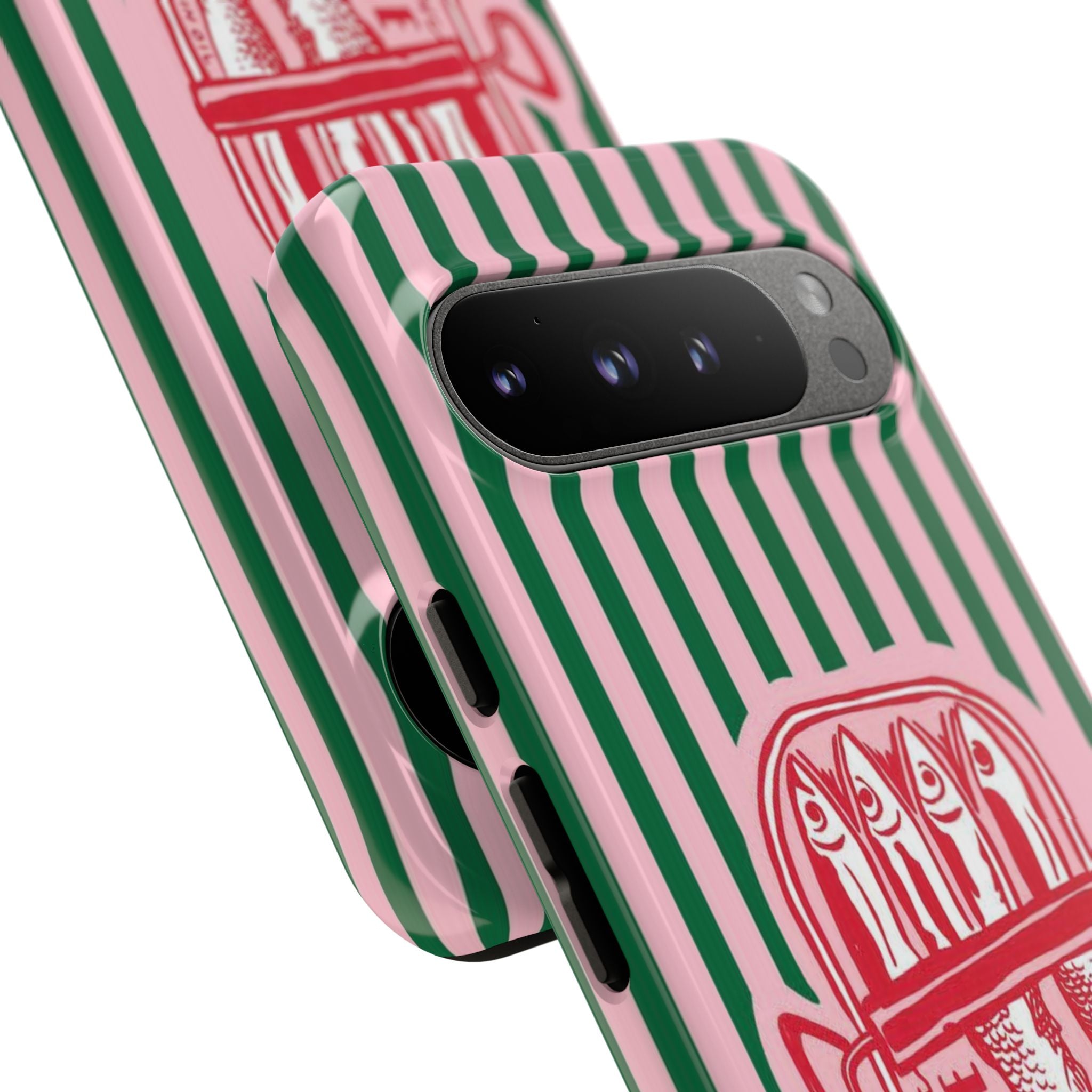 Sardine Stripe Phone Case — Retro Pink & Green Nautical Protection