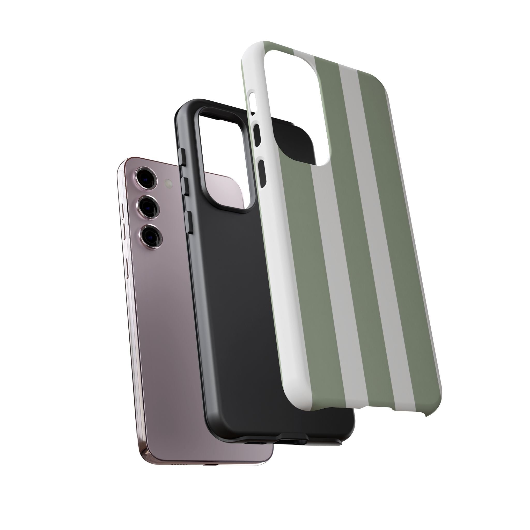 Striped Sage Tough Phone Case — Durable Green & White Vertical Stripe Phone Cover