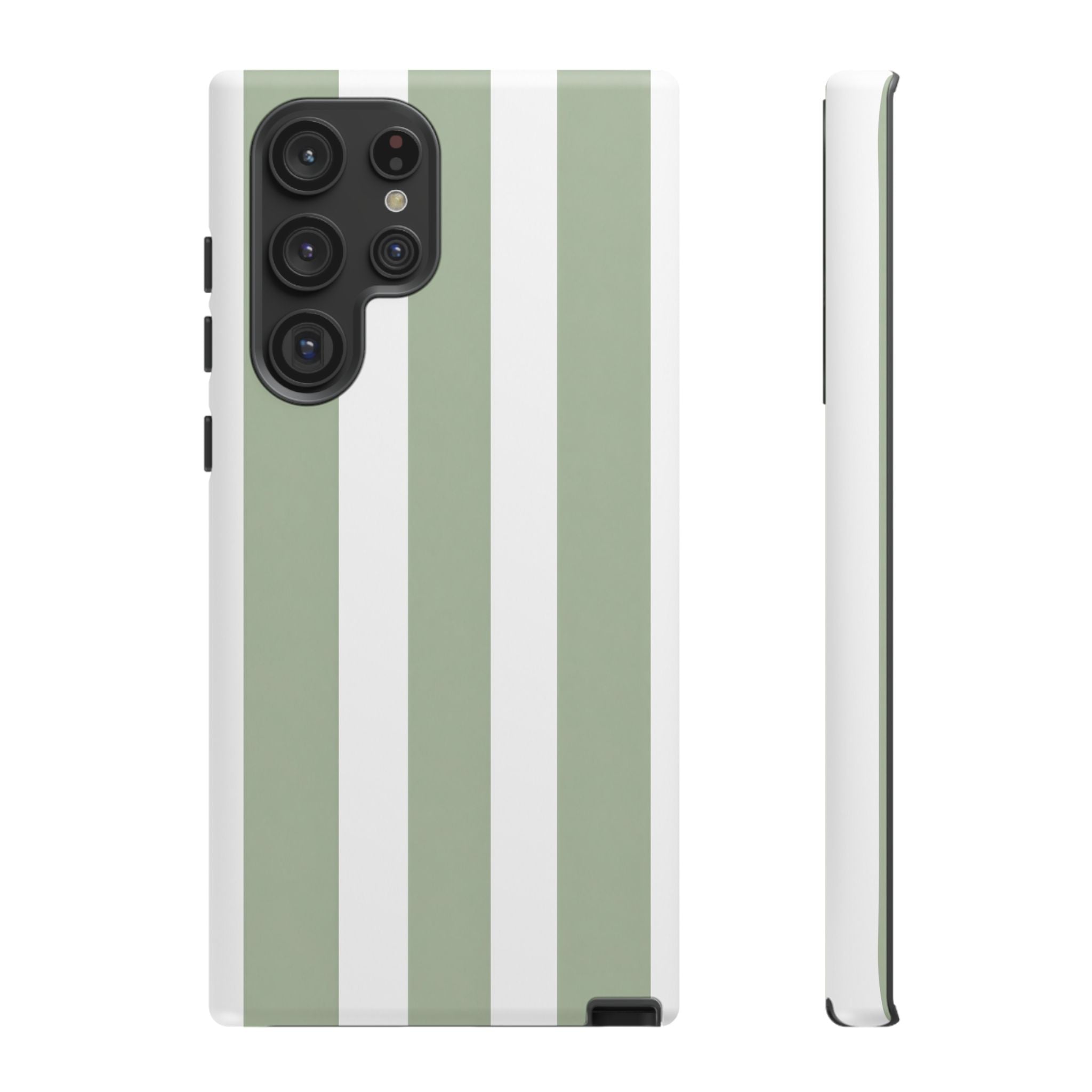 Striped Sage Tough Phone Case — Durable Green & White Vertical Stripe Phone Cover