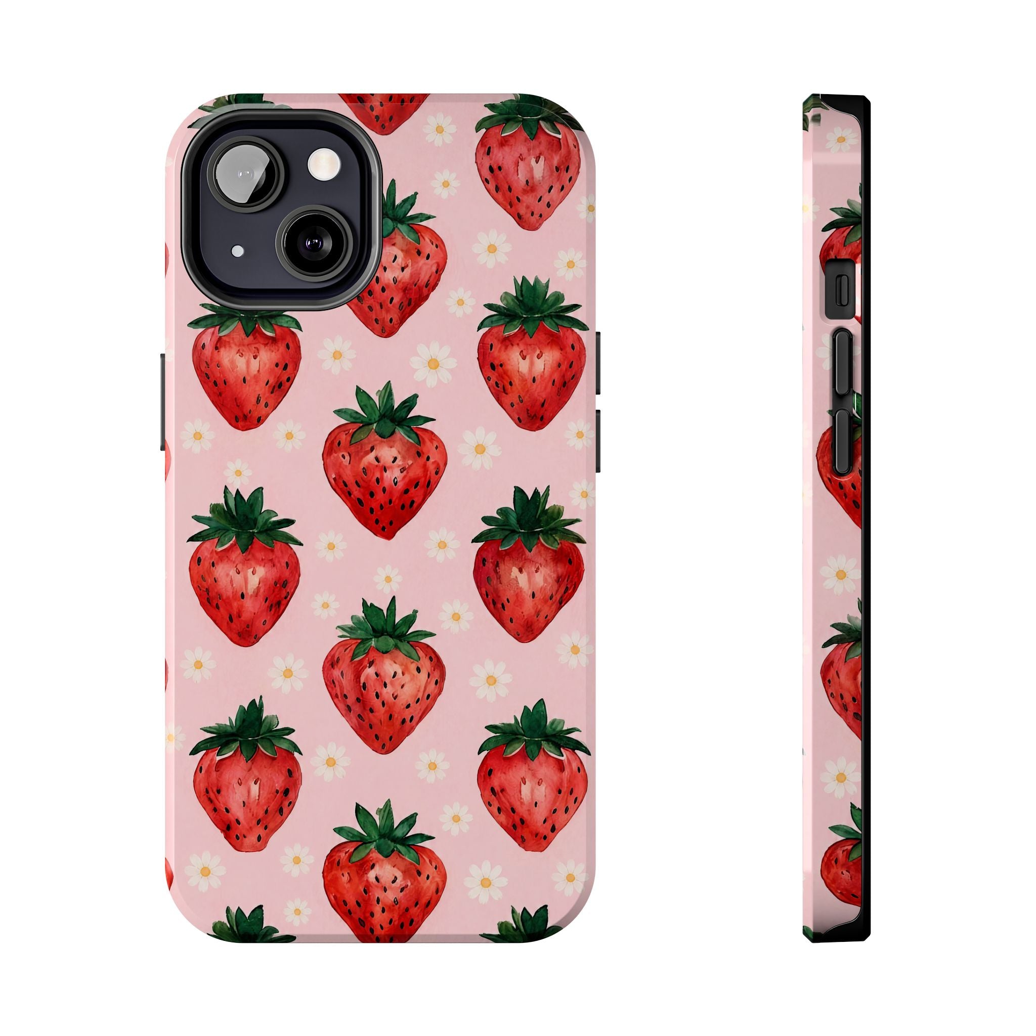 Strawberry Pattern Tough Phone Case — Cute Pink Fruit iPhone/Android Protection