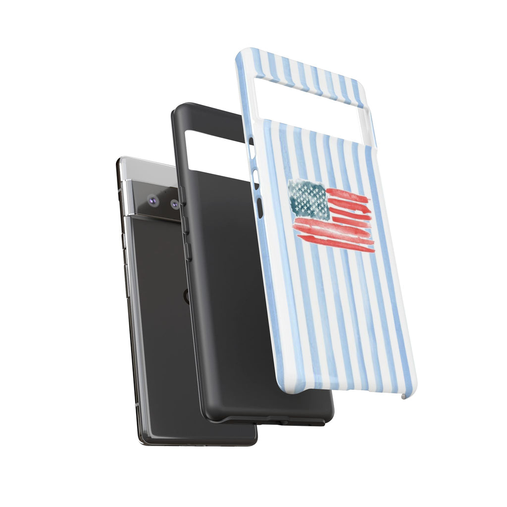 American Flag Watercolor Phone Case - Blue Stripe Tough Case