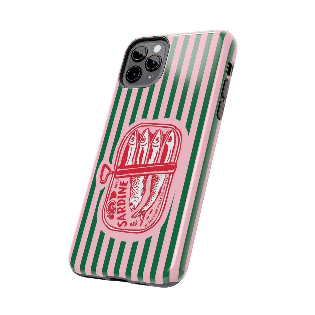 Sardine Stripes Tough Phone Case — Retro Pink & Green Protective Phone Cover