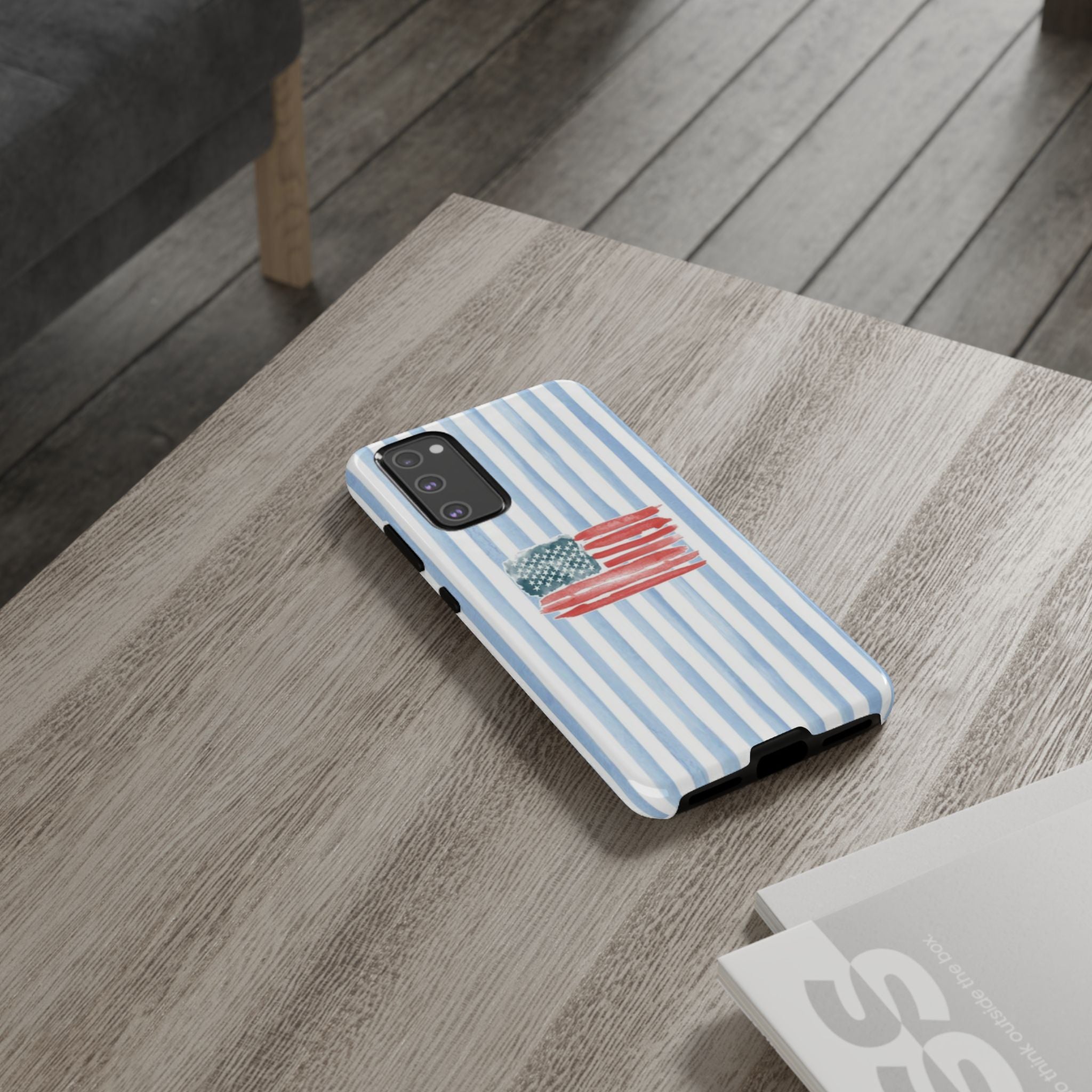 American Flag Watercolor Phone Case - Blue Stripe Tough Case