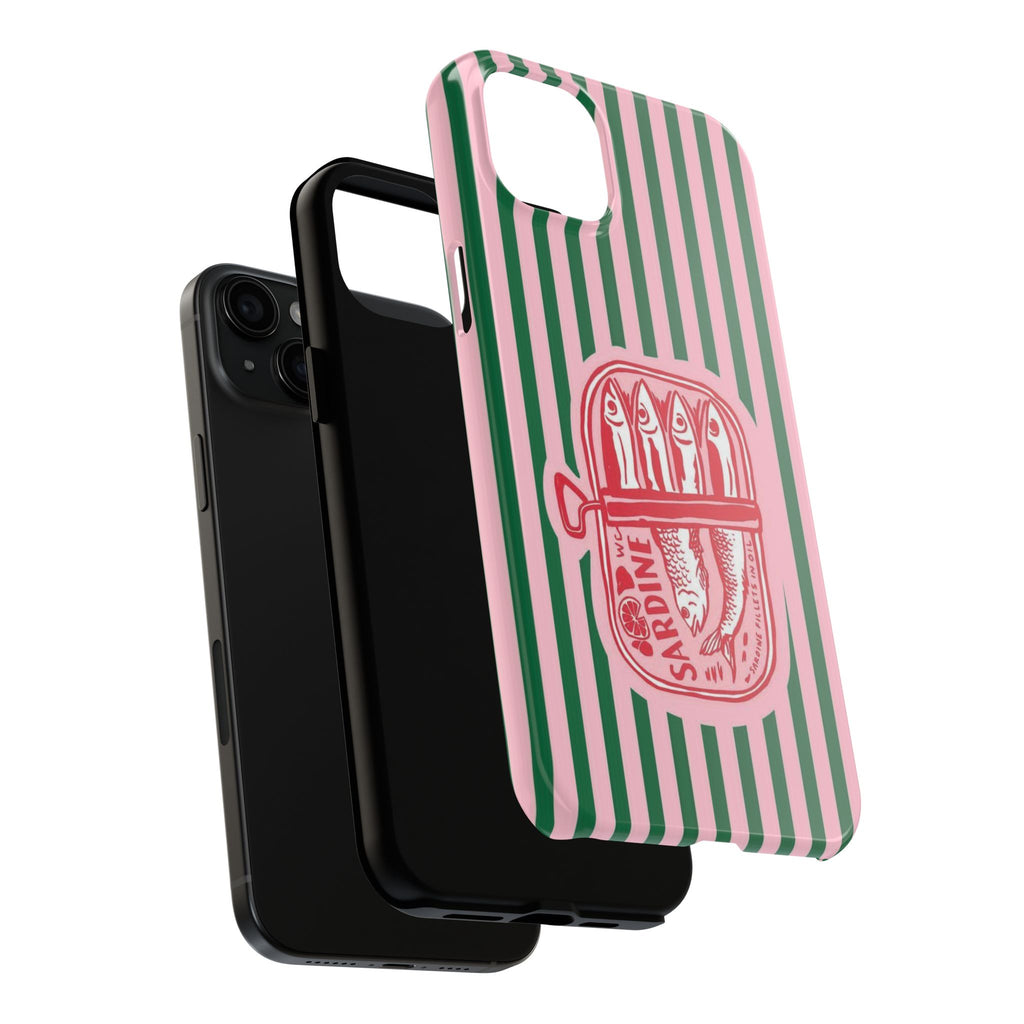 Sardine Stripes Tough Phone Case — Retro Pink & Green Protective Phone Cover