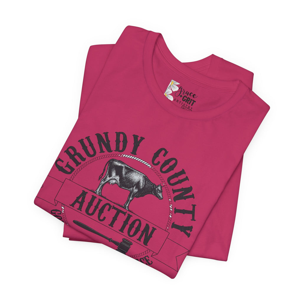 Grundy County Auction Tee — 'Going Once, Going Twice' Farm Livestock Graphic T‑Shirt
