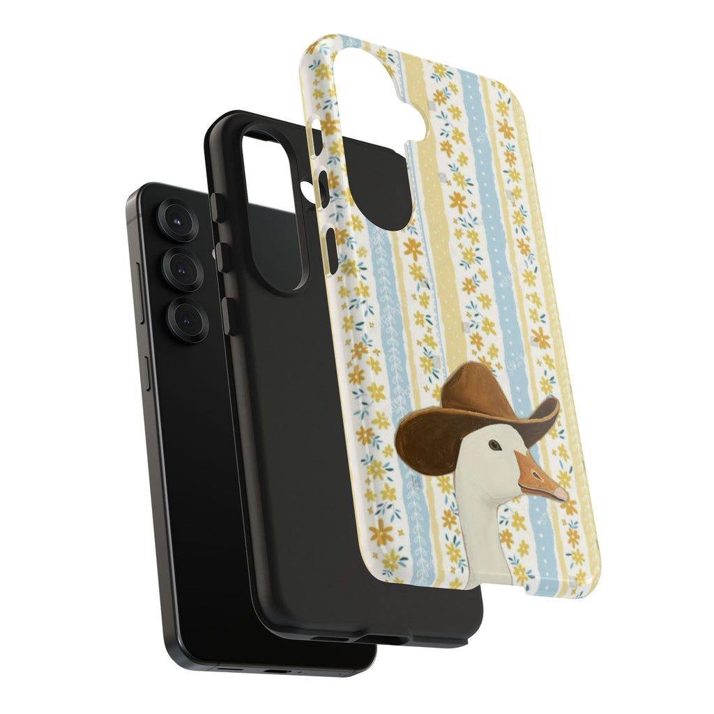 Cowboy Goose Tough Phone Case — Cute Farm Animal iPhone Case with Floral Stripes