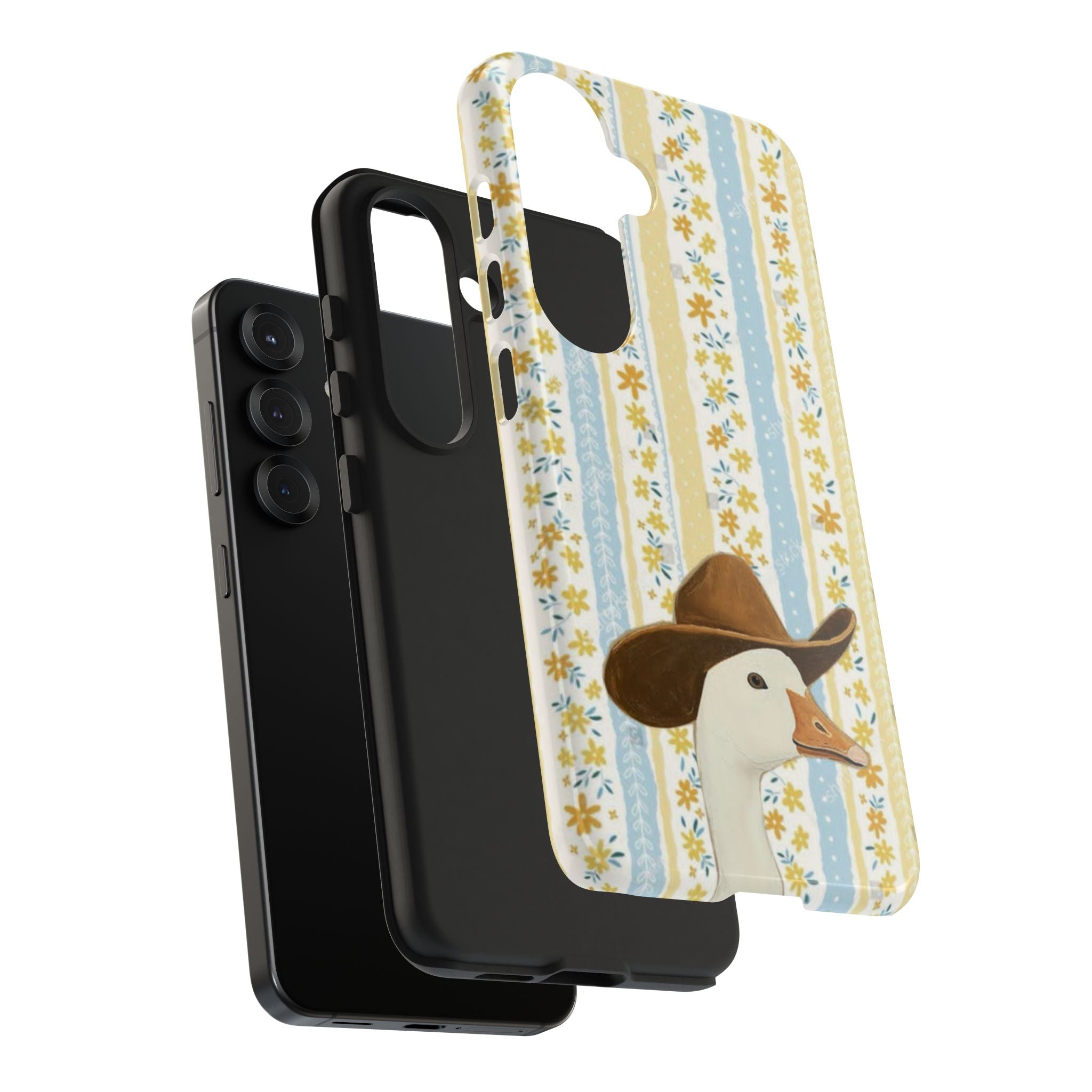 Cowboy Goose Tough Phone Case — Cute Farm Animal iPhone Case with Floral Stripes