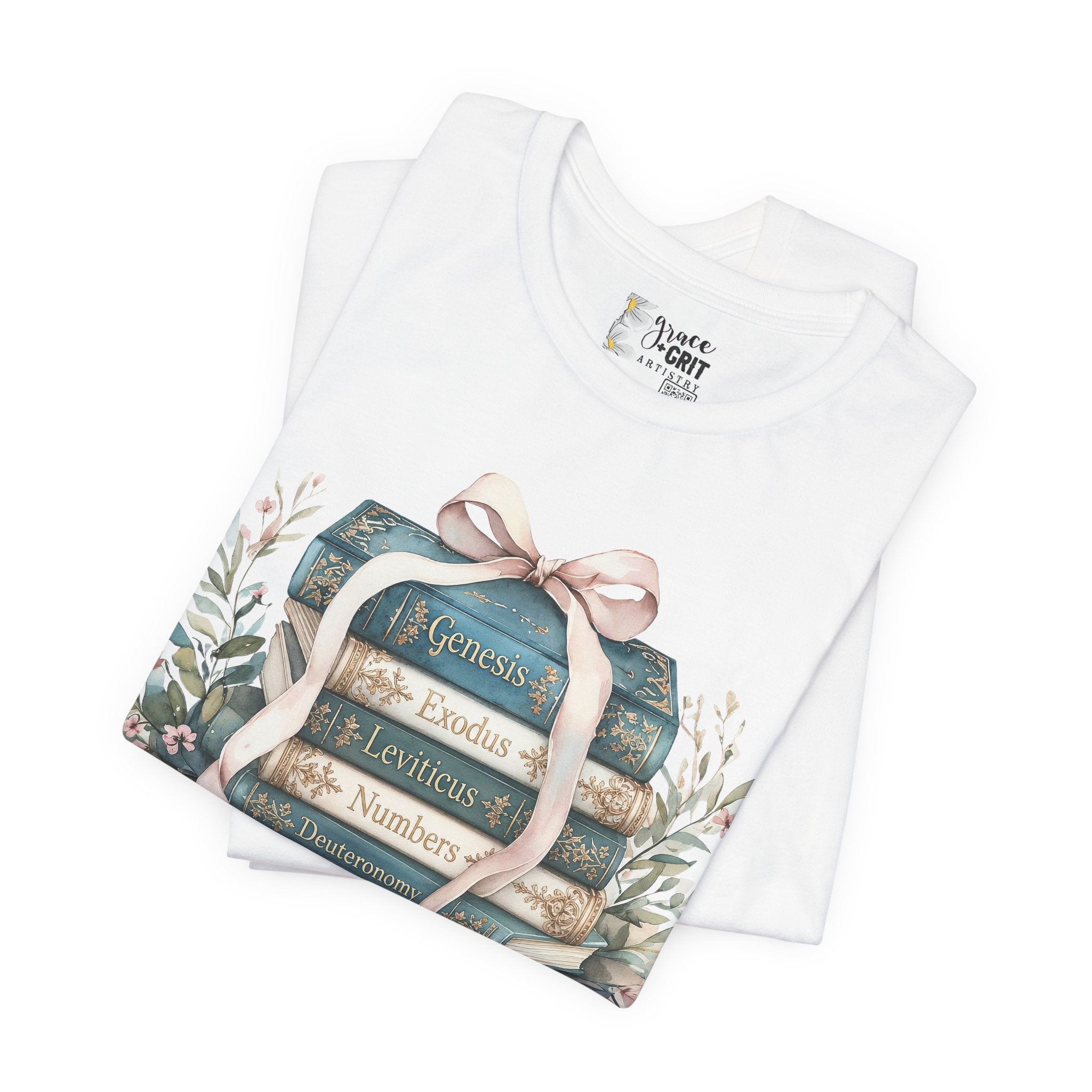 Biblical Books Stack T‑Shirt — Genesis Exodus Leviticus Numbers Design
