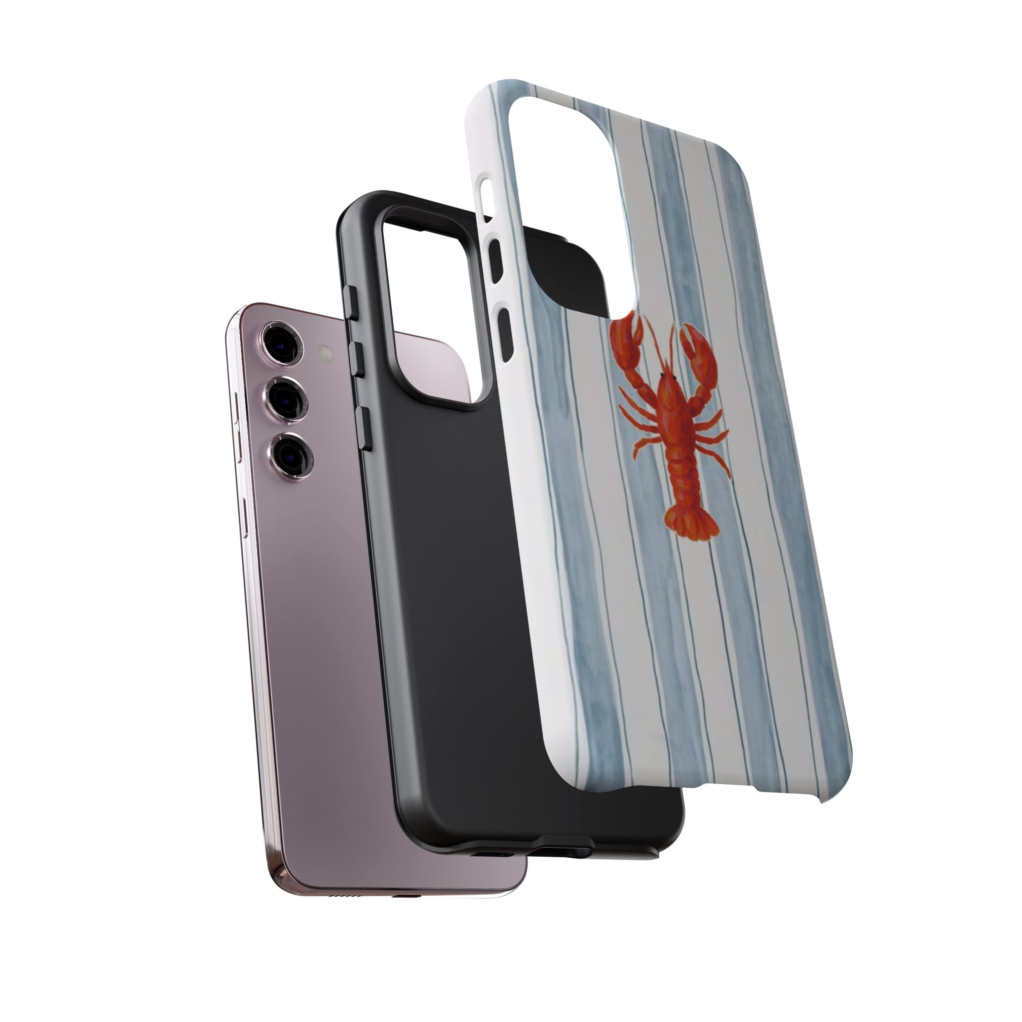 Lobster Stripe Phone Case — Nautical Blue & White Protective Cover