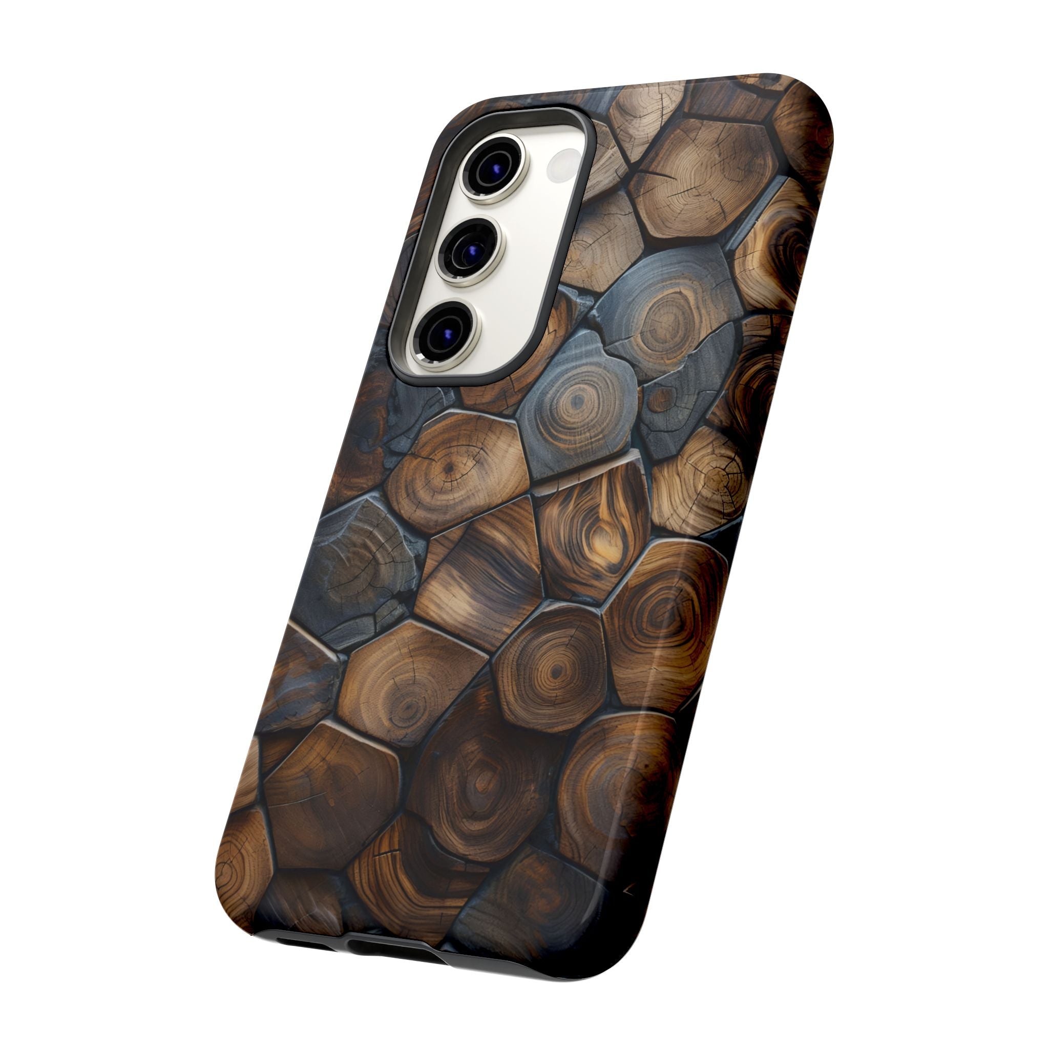Wood Grain Hex Phone Case — Rustic Geometric iPhone Protection
