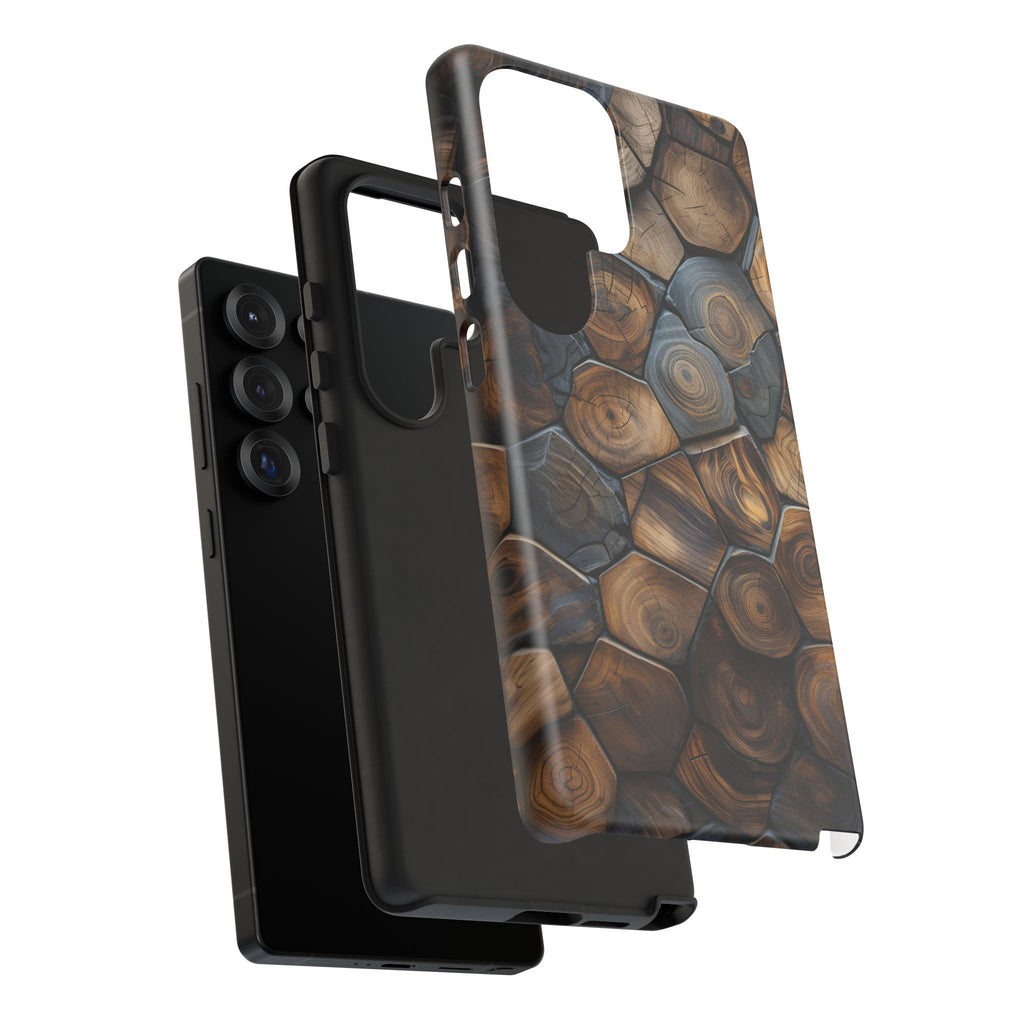 Wood Grain Hex Phone Case — Rustic Geometric iPhone Protection