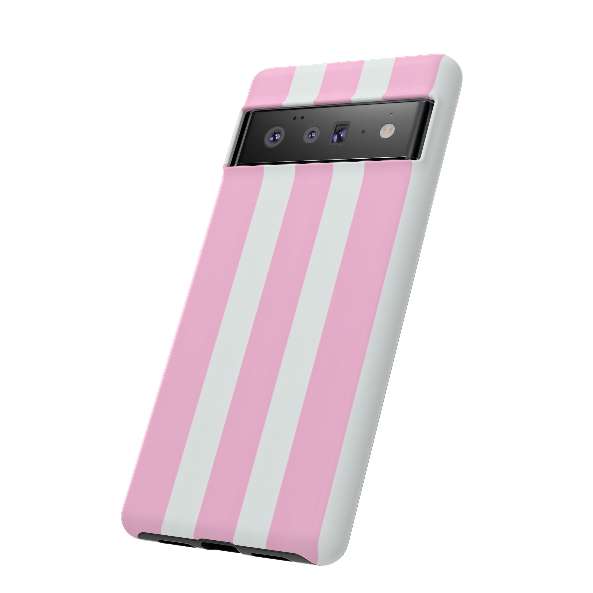 Pink & White Striped Tough Phone Case — Durable Protective Phone Cover