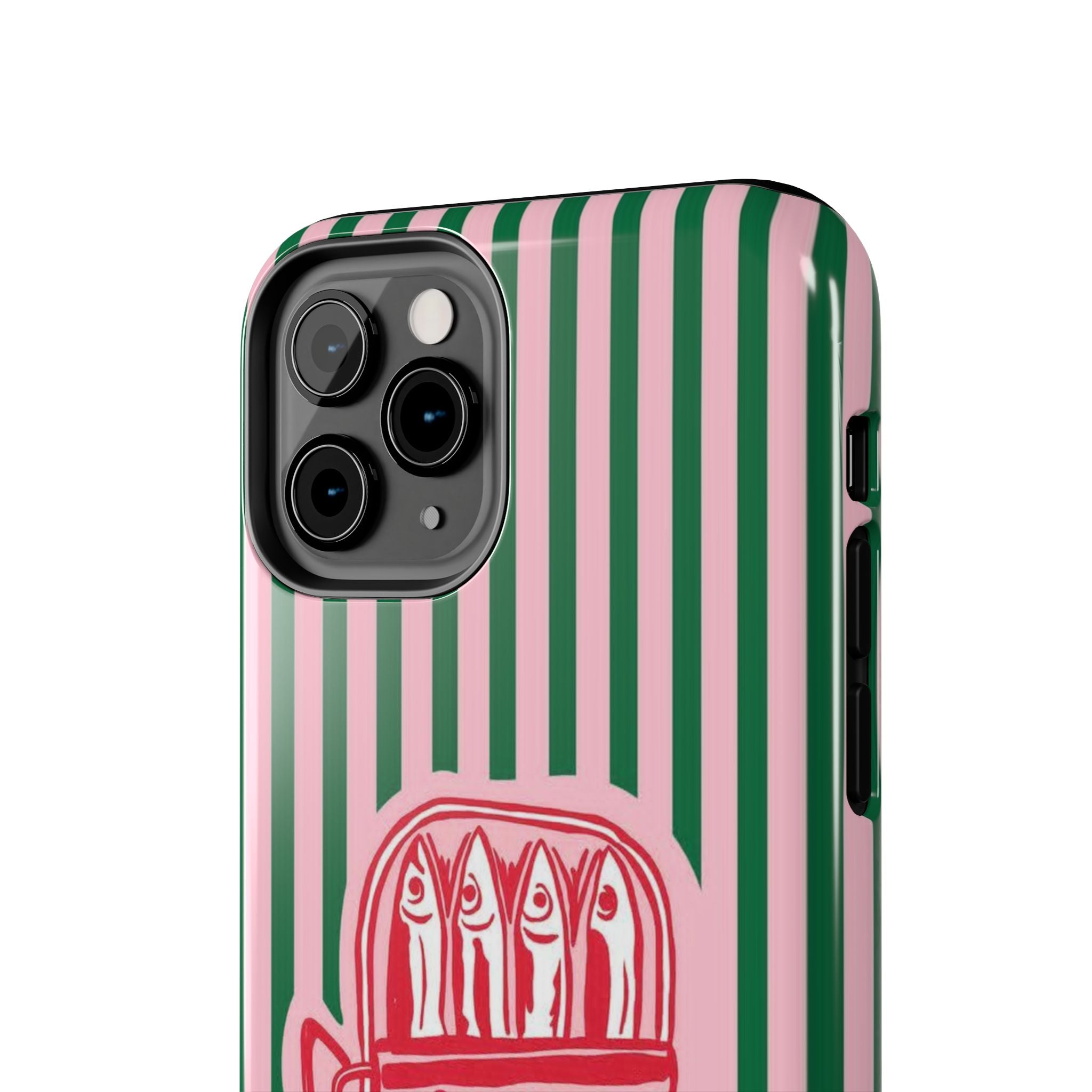 Sardine Stripes Tough Phone Case — Retro Pink & Green Protective Phone Cover