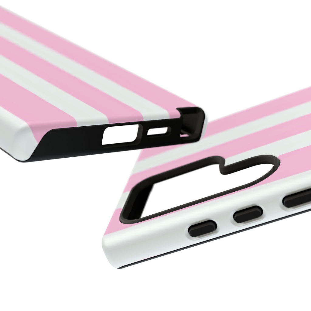 Pink & White Striped Tough Phone Case — Durable Protective Phone Cover