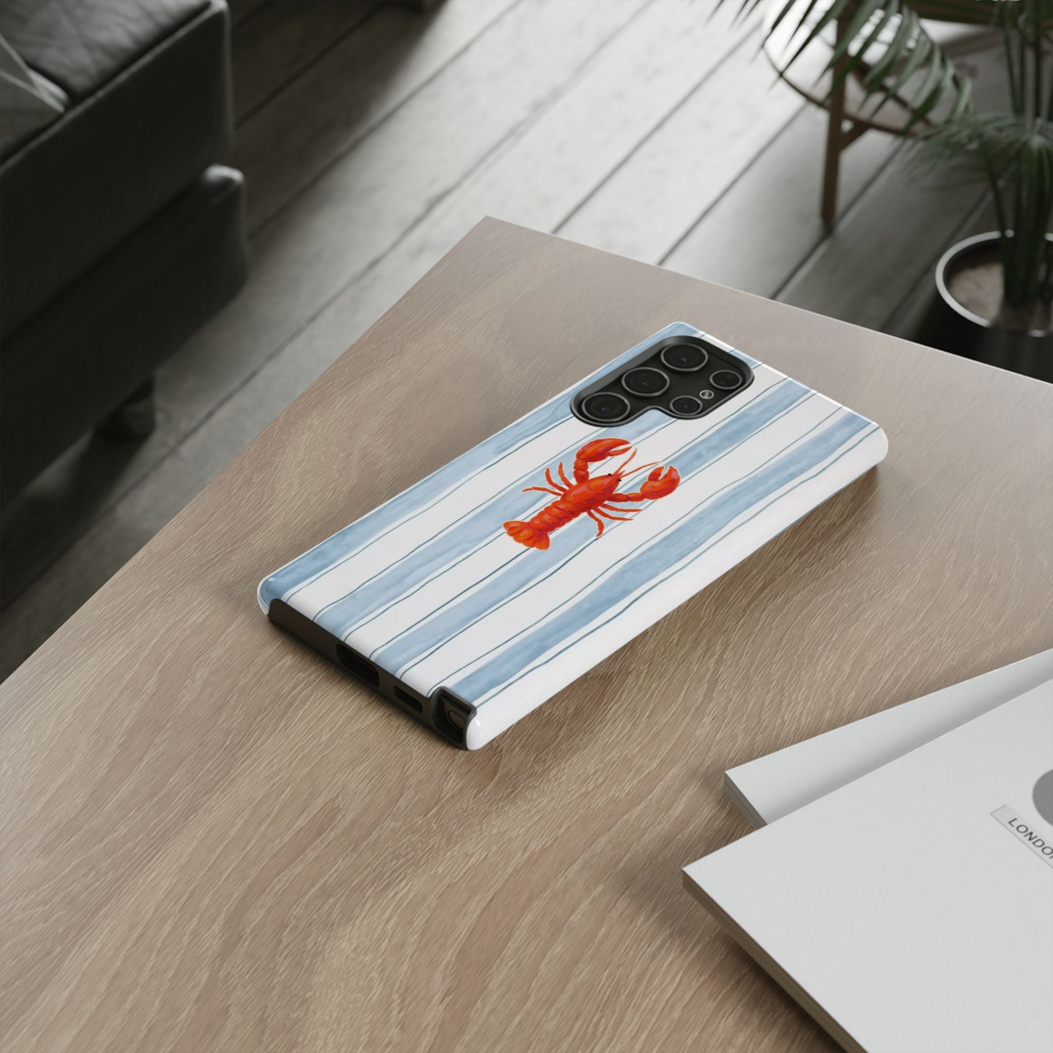 Lobster Stripe Phone Case — Nautical Blue & White Protective Cover
