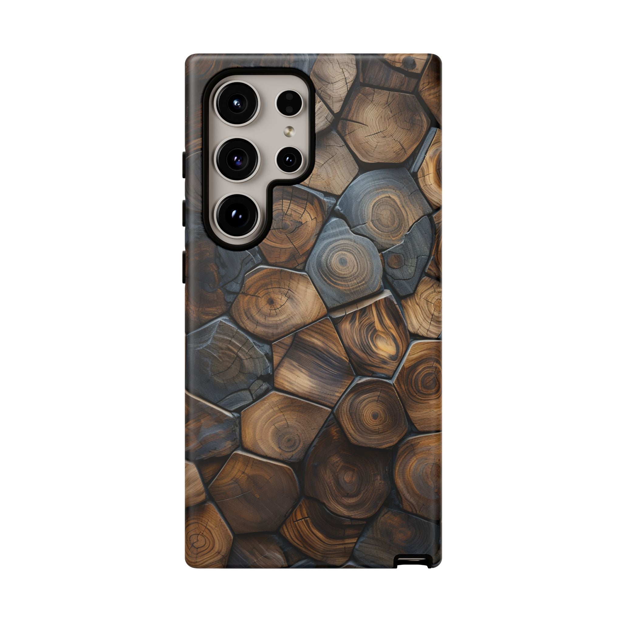 Wood Grain Hex Phone Case — Rustic Geometric iPhone Protection